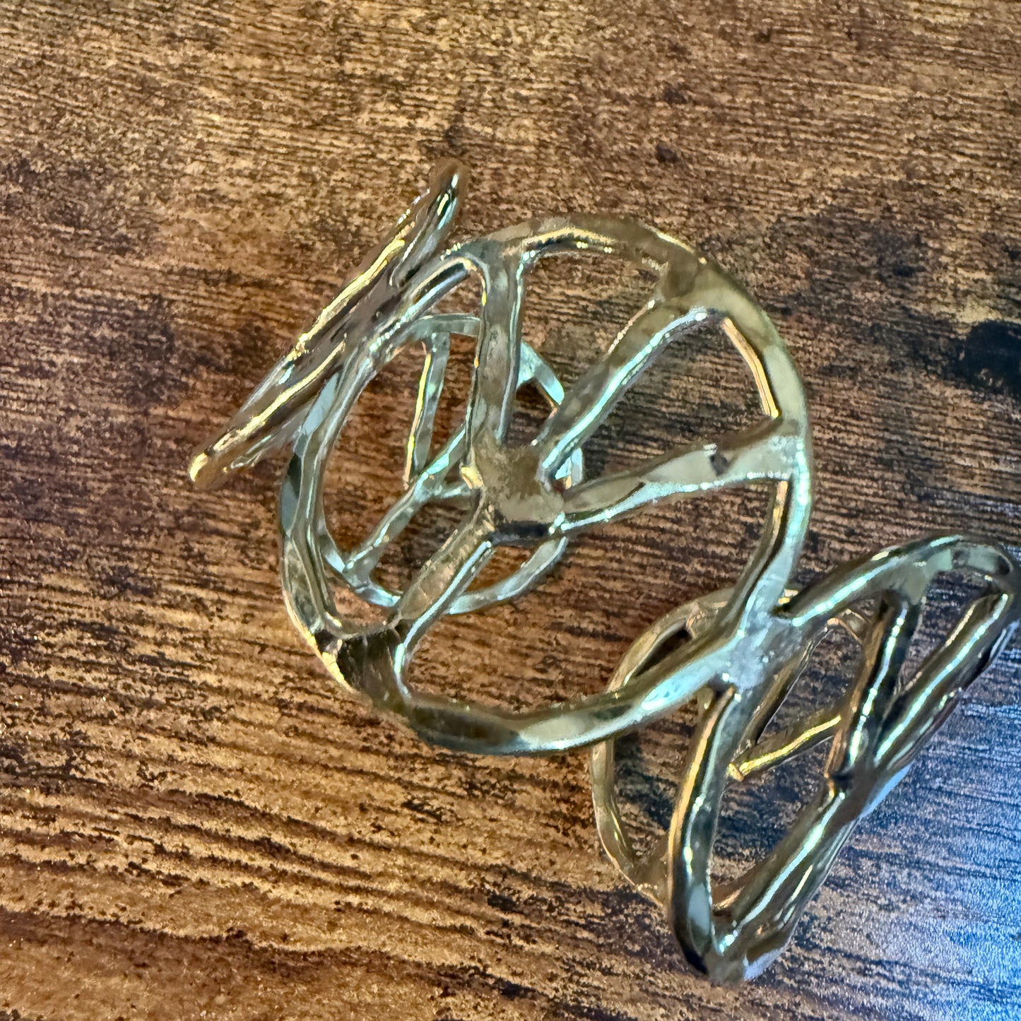 Woodstock Vibes Gold Peace Sign Hippie Bracelet Hammered Vintage Boho Cuff Wild West Boho