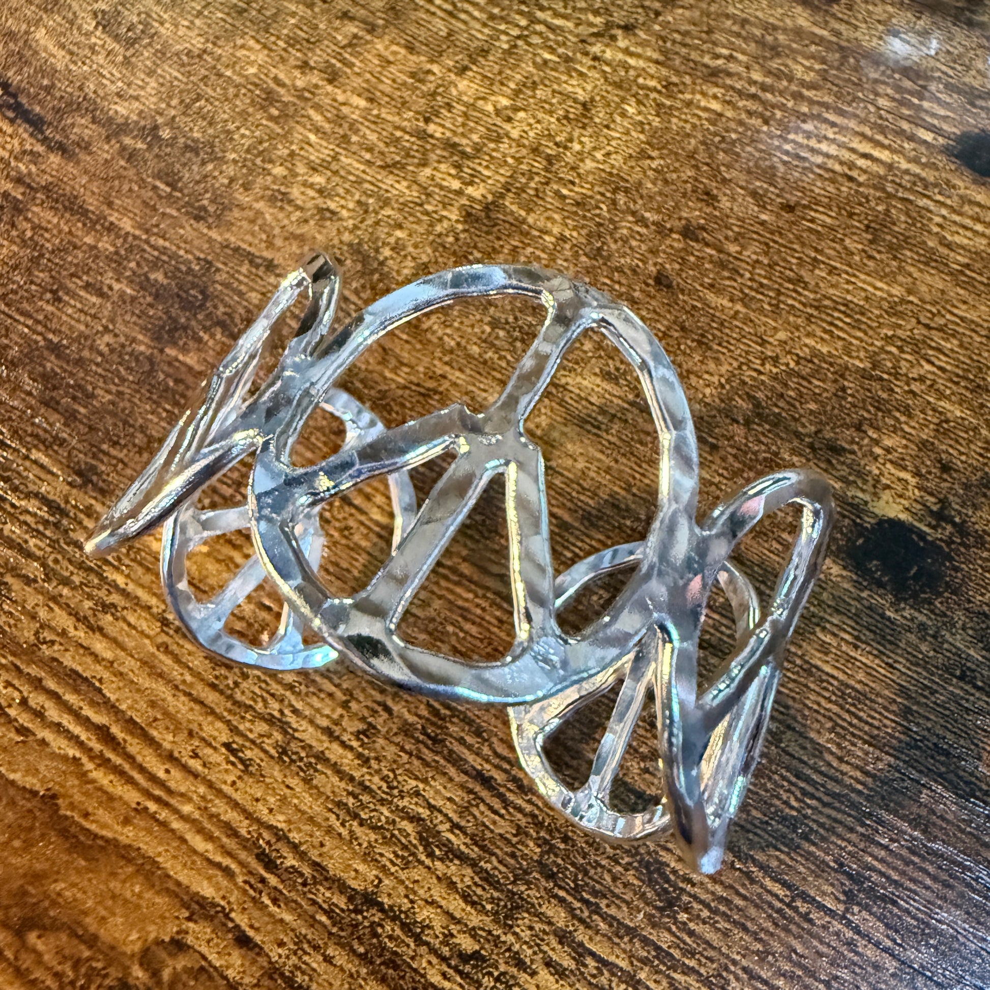 Silver Hammered Peace Sign Hippie Cuff Bracelet Boho Woodstock Vibes Wild West Boho
