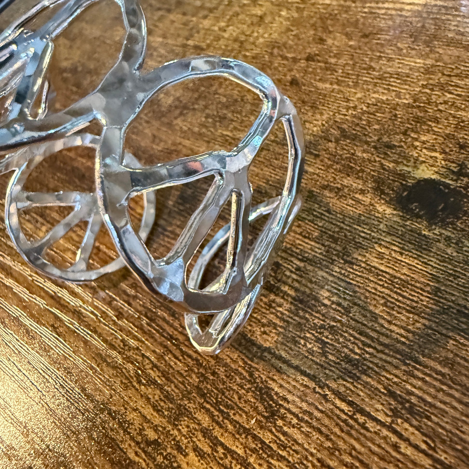 Silver Hammered Peace Sign Hippie Cuff Bracelet Boho Woodstock Vibes Wild West Boho