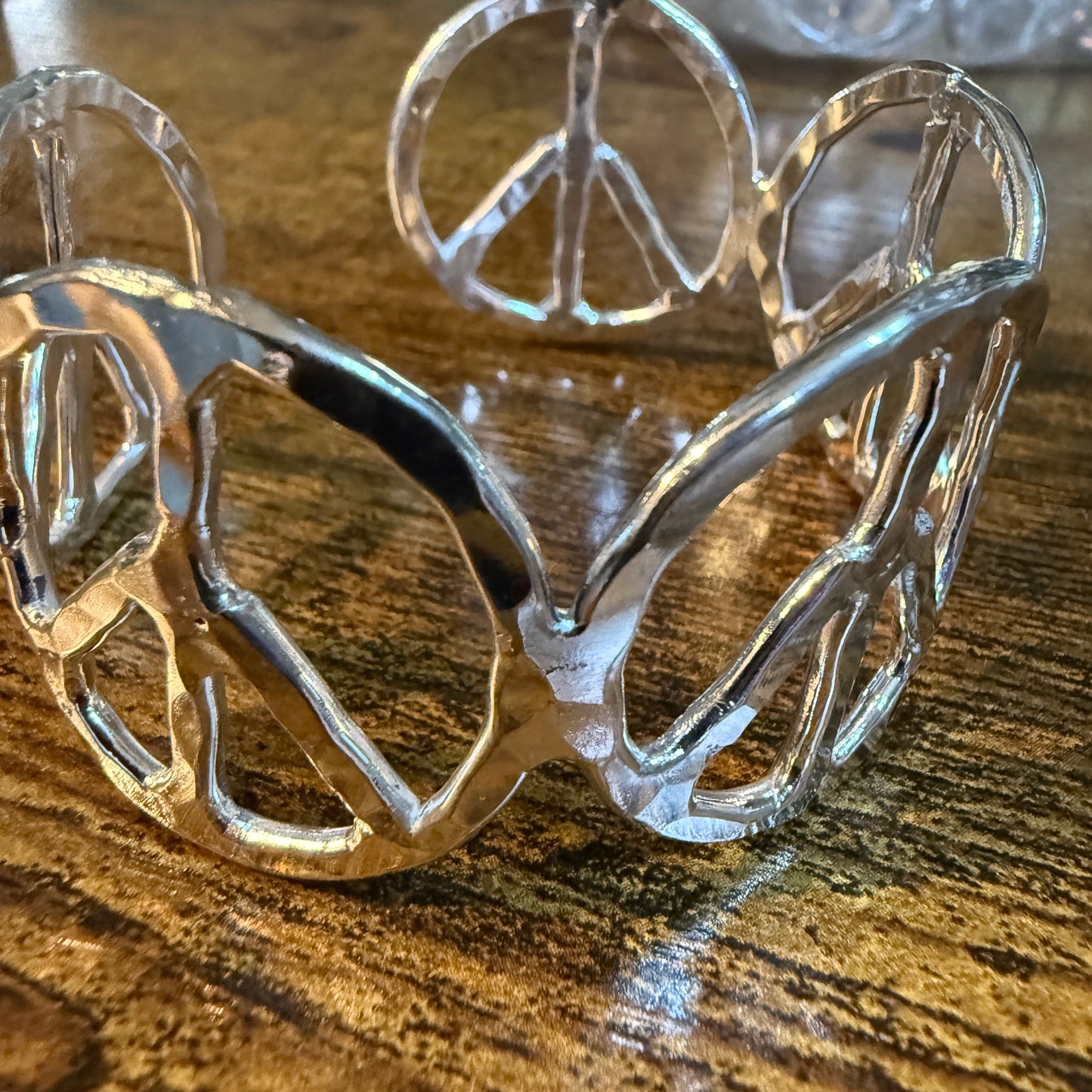Silver Hammered Peace Sign Hippie Cuff Bracelet Boho Woodstock Vibes Wild West Boho