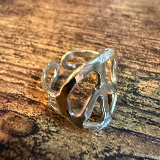 Gold Hammered Peace Sign Hippie Ring Boho Vintage Style Adjustable Wild West Boho