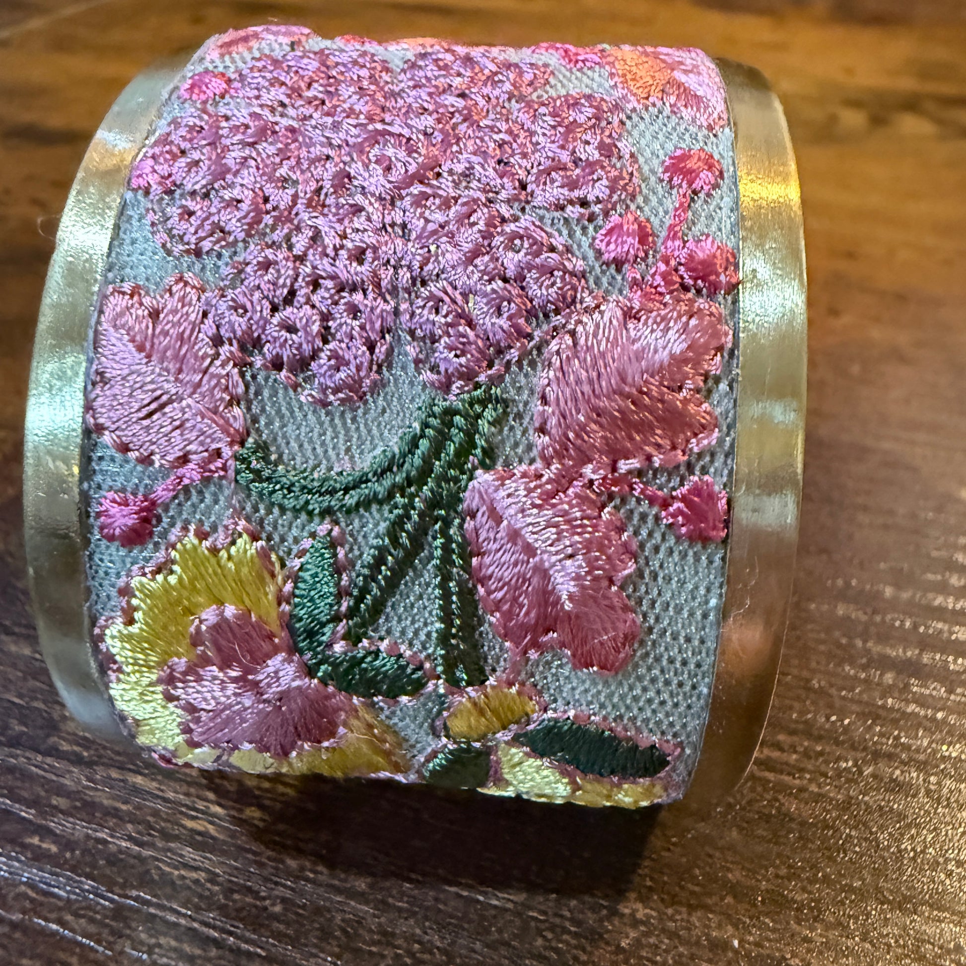 Spring Bloom Embroidered Gold Cuff Bracelet With Floral Flex Design Wild West Boho
