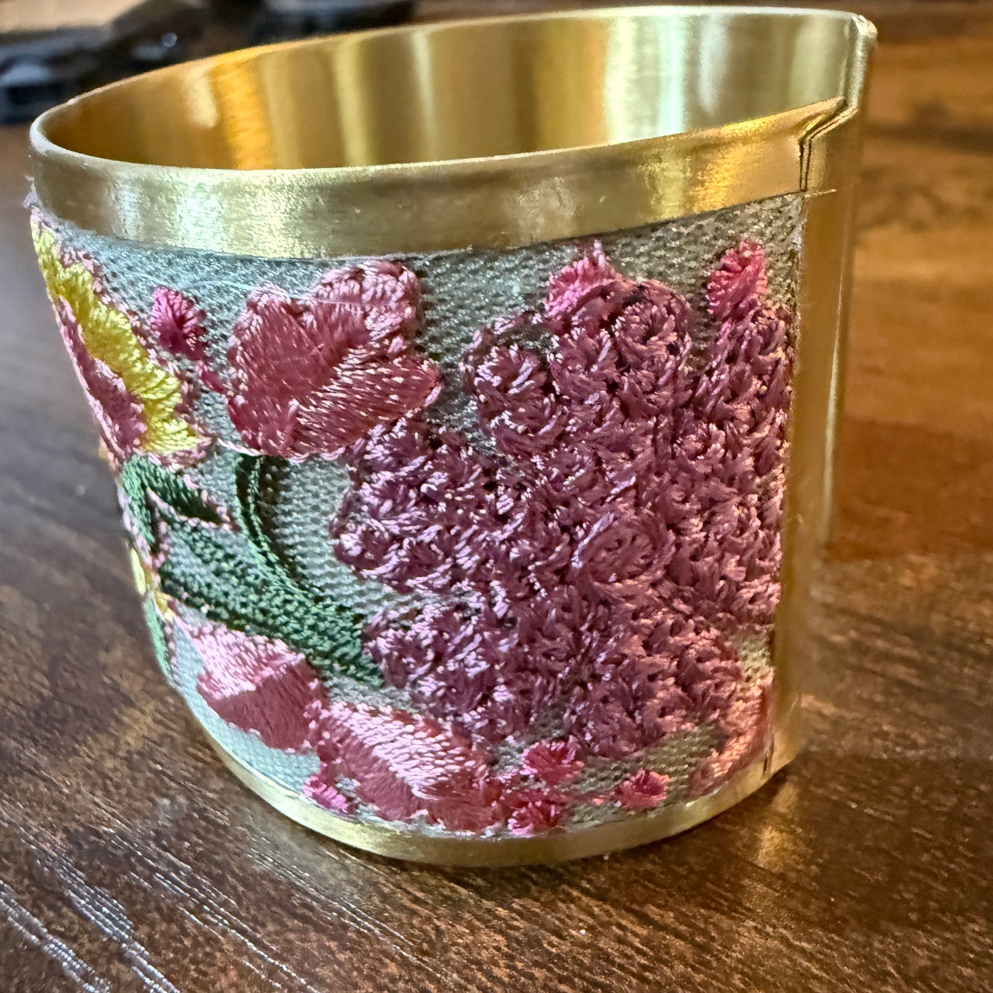 Spring Bloom Embroidered Gold Cuff Bracelet With Floral Flex Design Wild West Boho