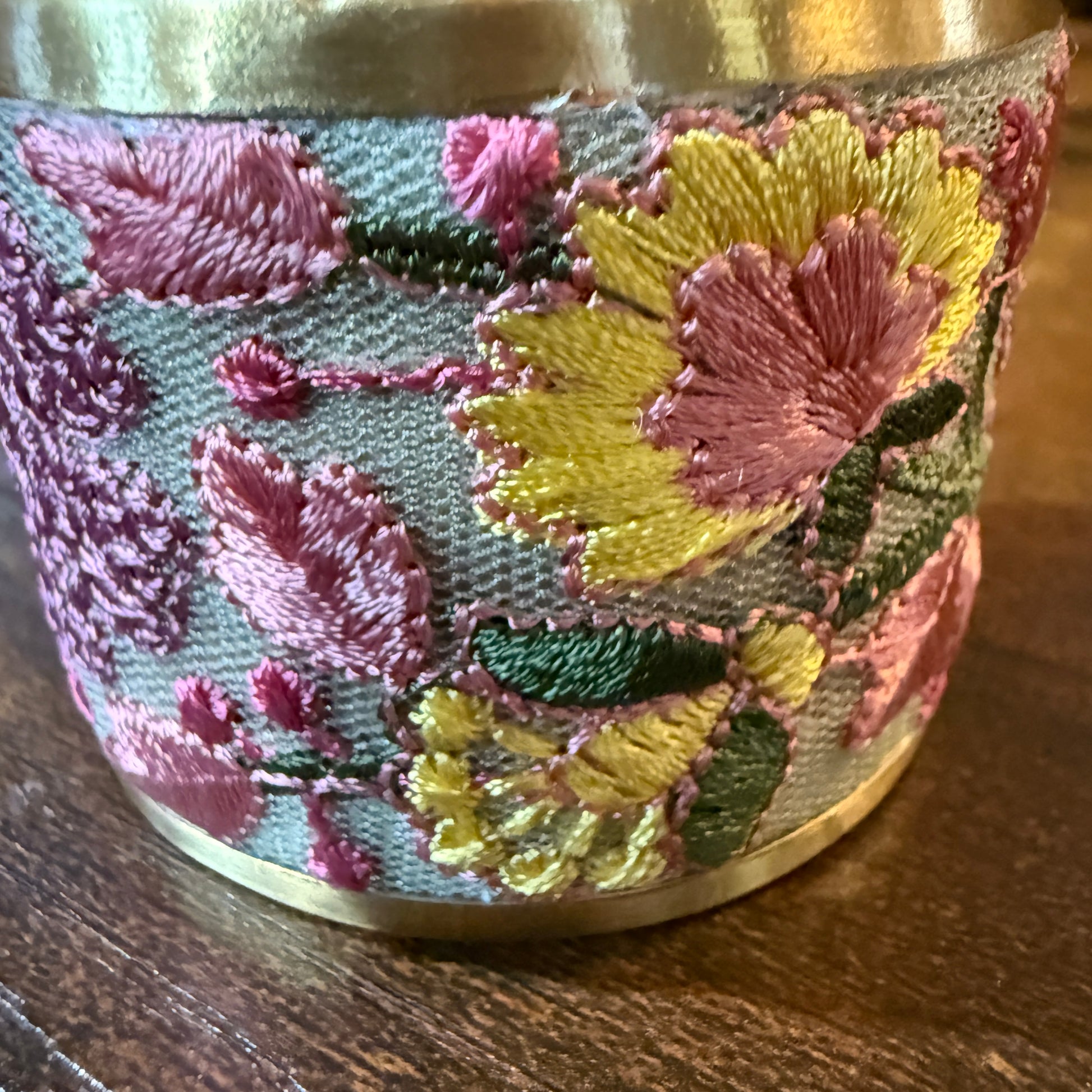 Spring Bloom Embroidered Gold Cuff Bracelet With Floral Flex Design Wild West Boho