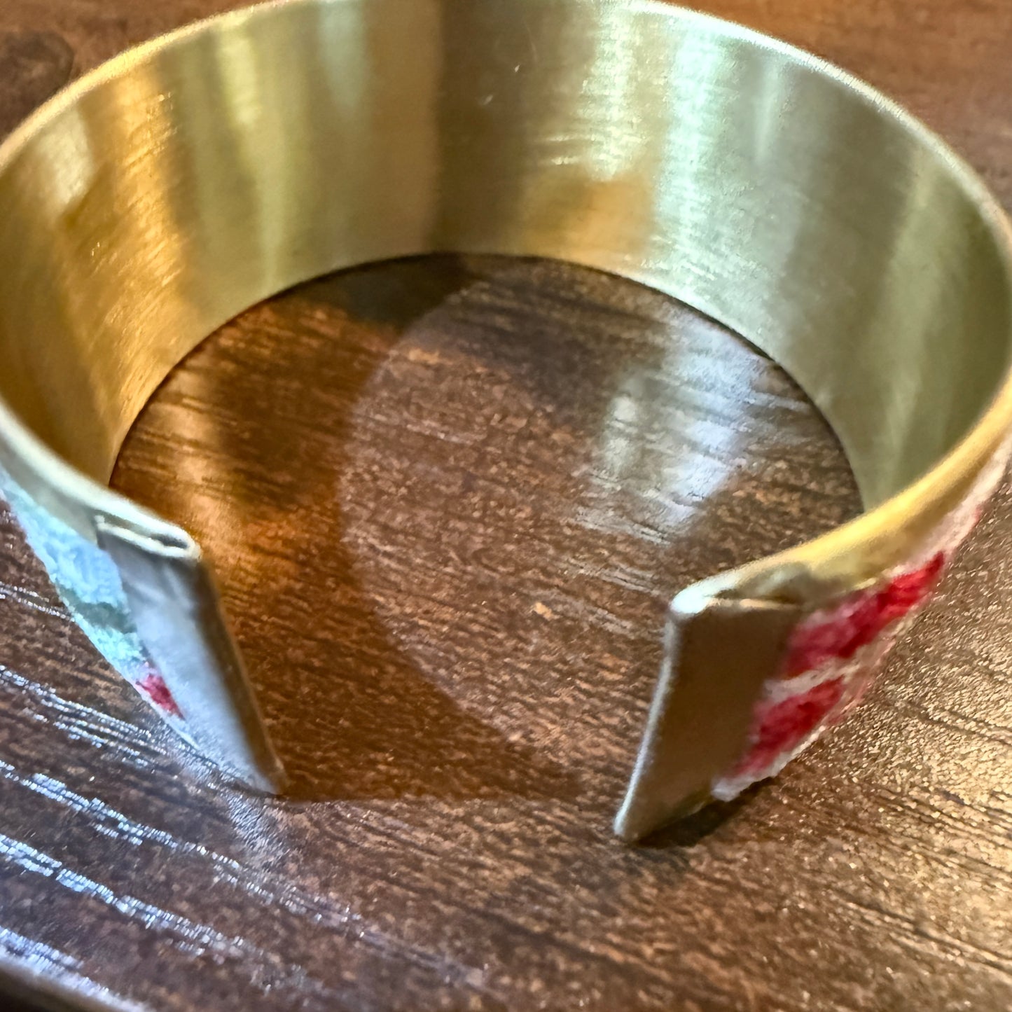 Cottage Craft Floral Embroidered Gold Cuff Bracelet Handmade In India Wild West Boho