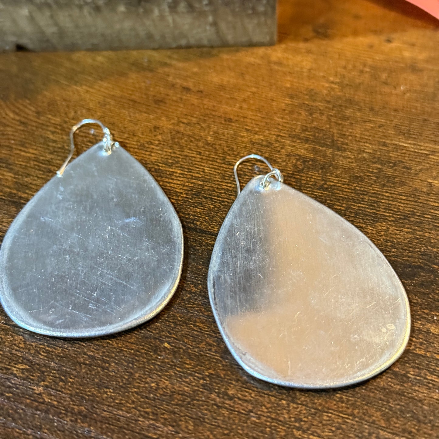 Handmade Red Floral Embroidered Teardrop Earrings With Silver Wire Wild West Boho