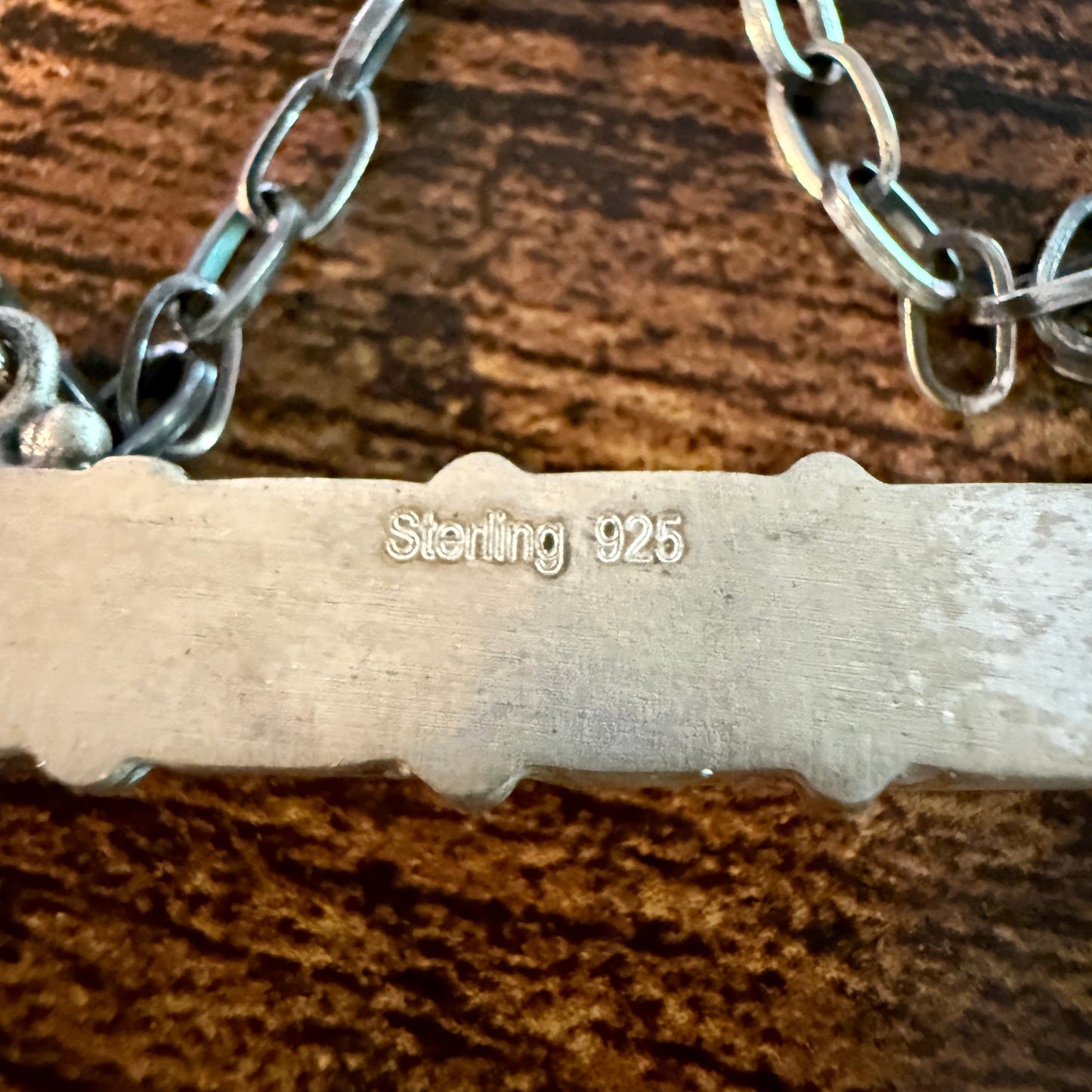 Navajo Inspired Spiny Oyster Bar Necklace Sterling Silver 18 Inch Chain Wild West Boho