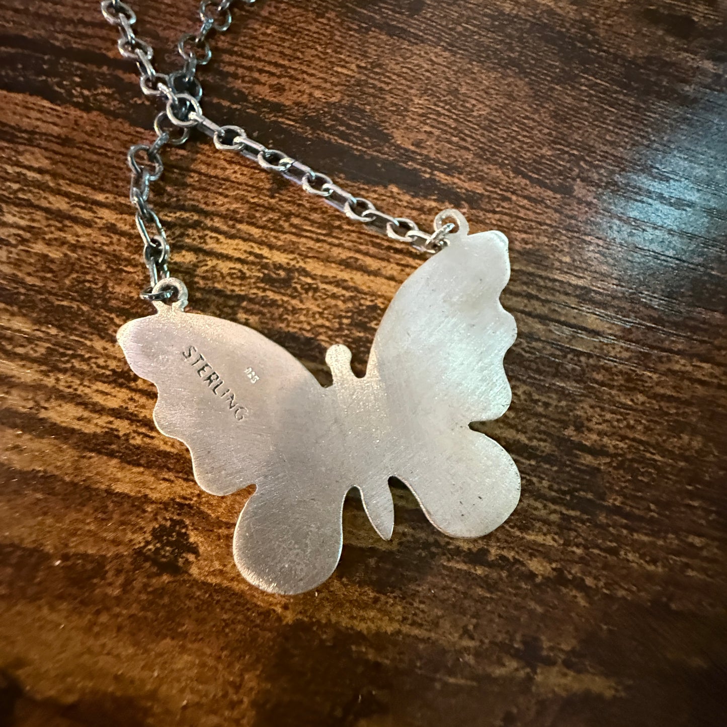 Navajo Kingman Turquoise Butterfly Necklace Sterling Silver 18 Inch Chain Wild West Boho