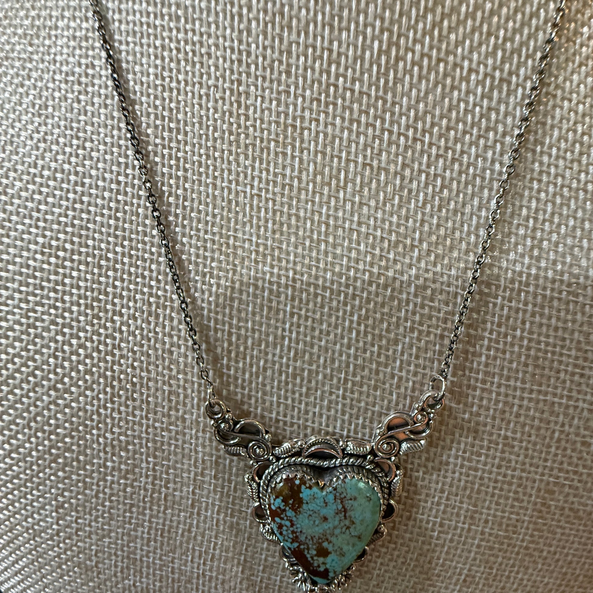 Native Inspired Number Eight Turquoise Gemstone Necklace Sterling Silver 18 Inch Wild West Boho