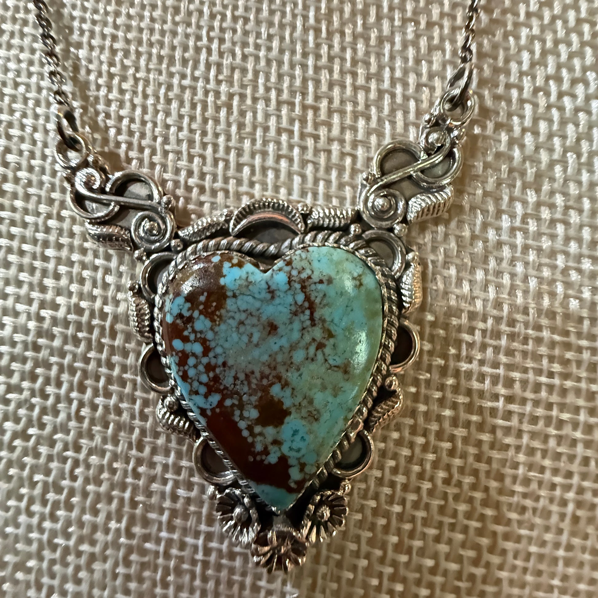 Native Inspired Number Eight Turquoise Gemstone Necklace Sterling Silver 18 Inch Wild West Boho