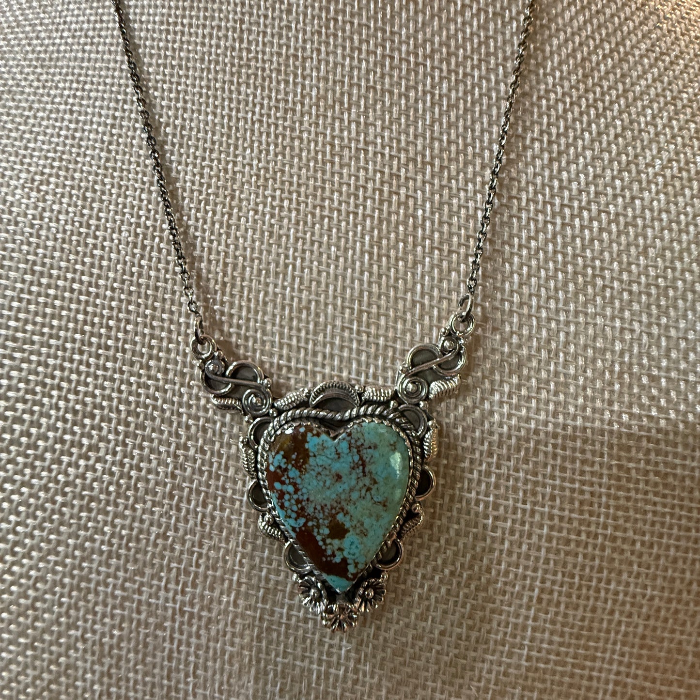Native Inspired Number Eight Turquoise Gemstone Necklace Sterling Silver 18 Inch Wild West Boho