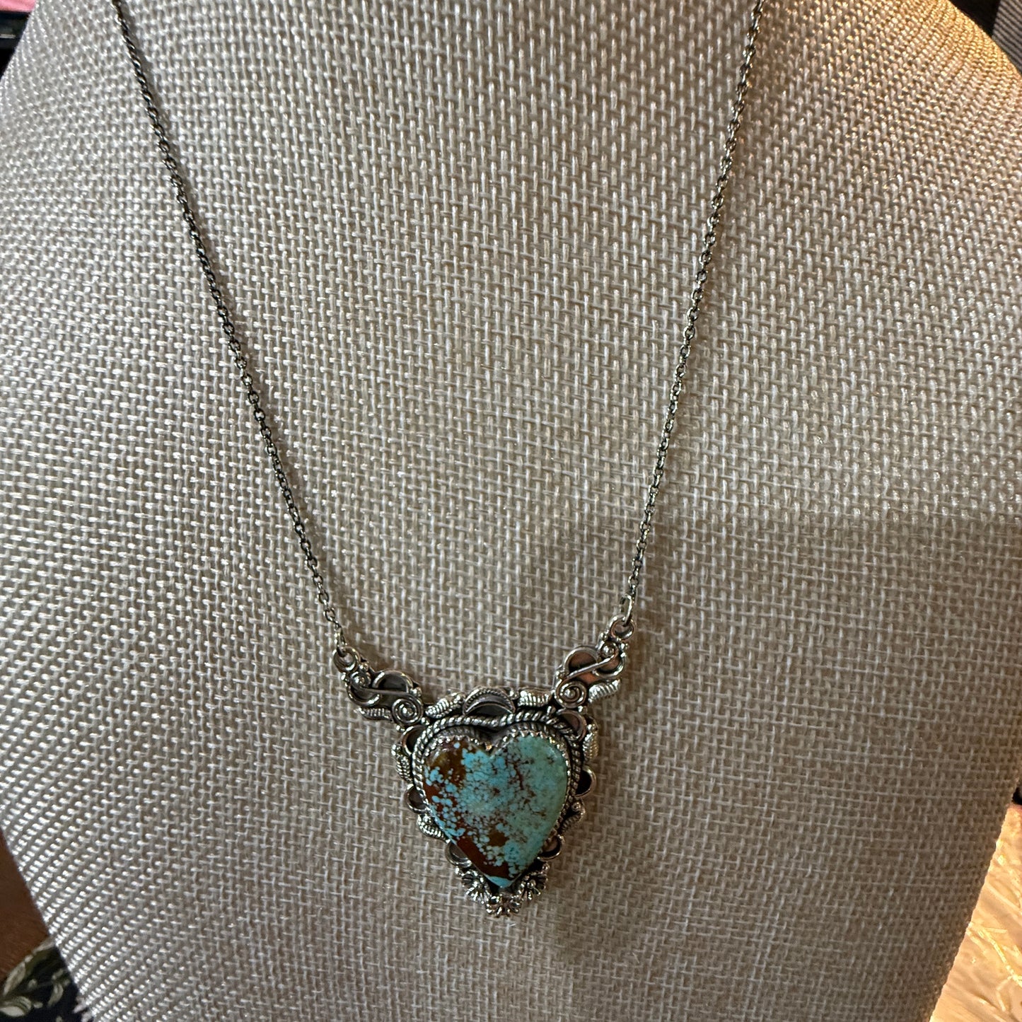 Native Inspired Number Eight Turquoise Gemstone Necklace Sterling Silver 18 Inch Wild West Boho