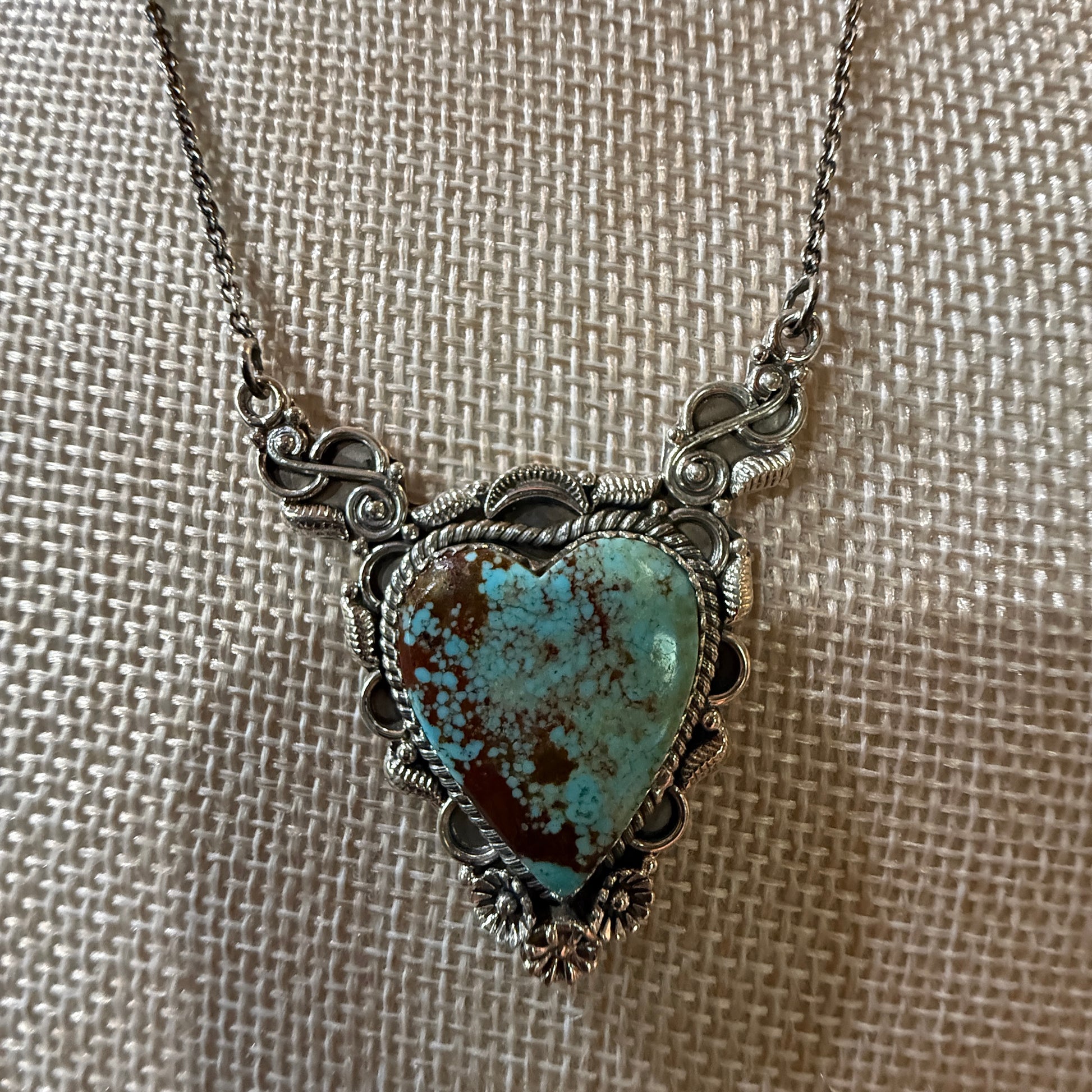 Native Inspired Number Eight Turquoise Gemstone Necklace Sterling Silver 18 Inch Wild West Boho