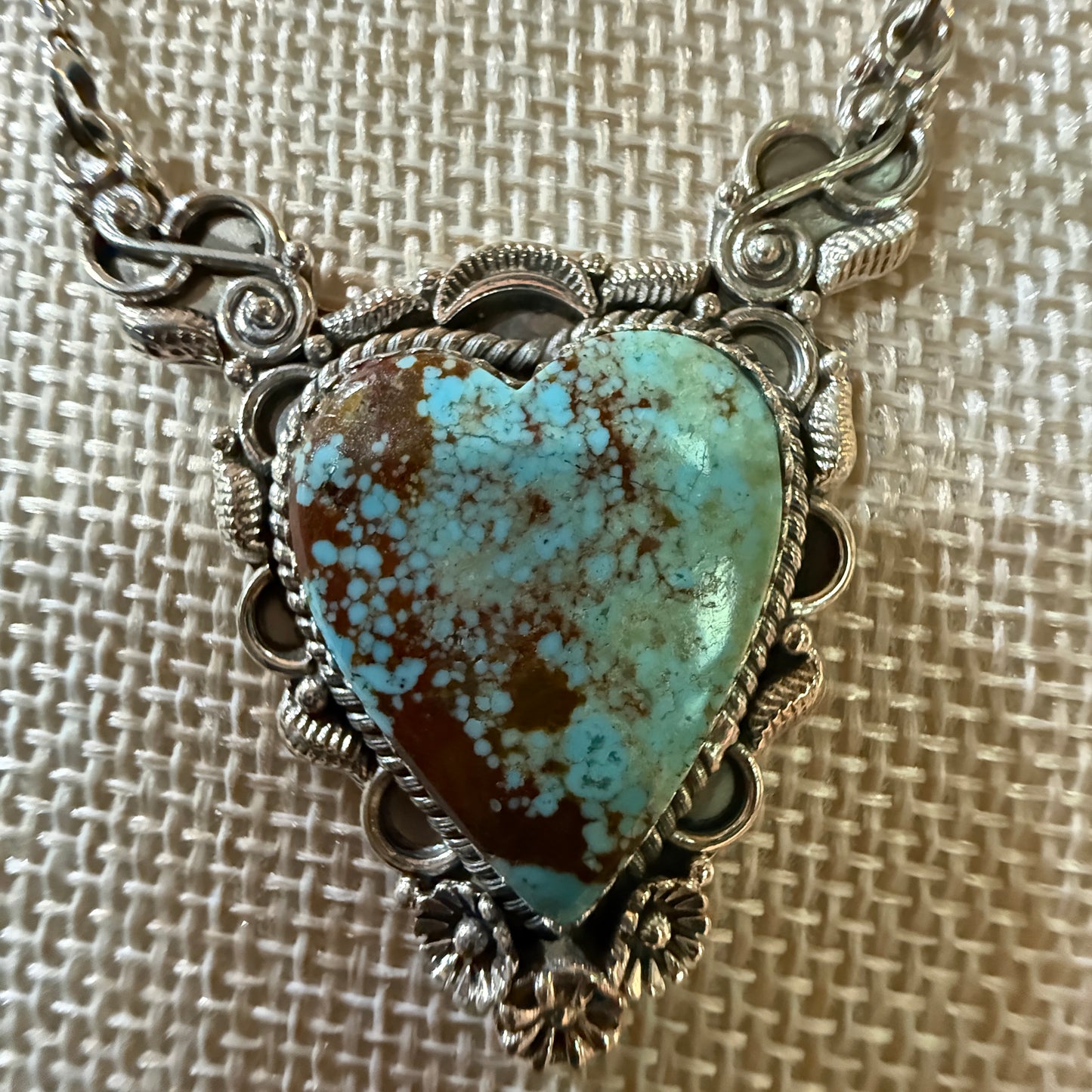 Native Inspired Number Eight Turquoise Gemstone Necklace Sterling Silver 18 Inch Wild West Boho