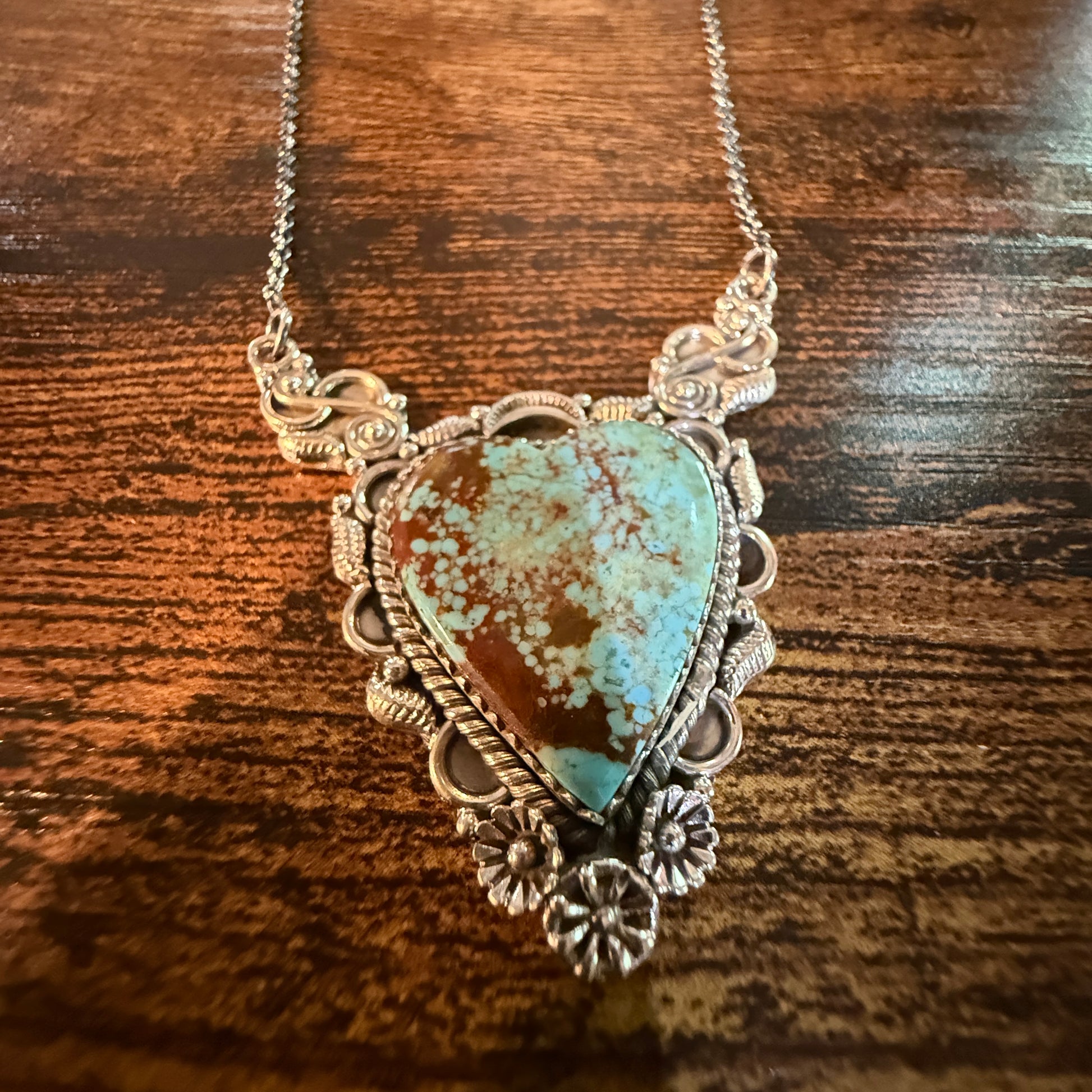 Native Inspired Number Eight Turquoise Gemstone Necklace Sterling Silver 18 Inch Wild West Boho