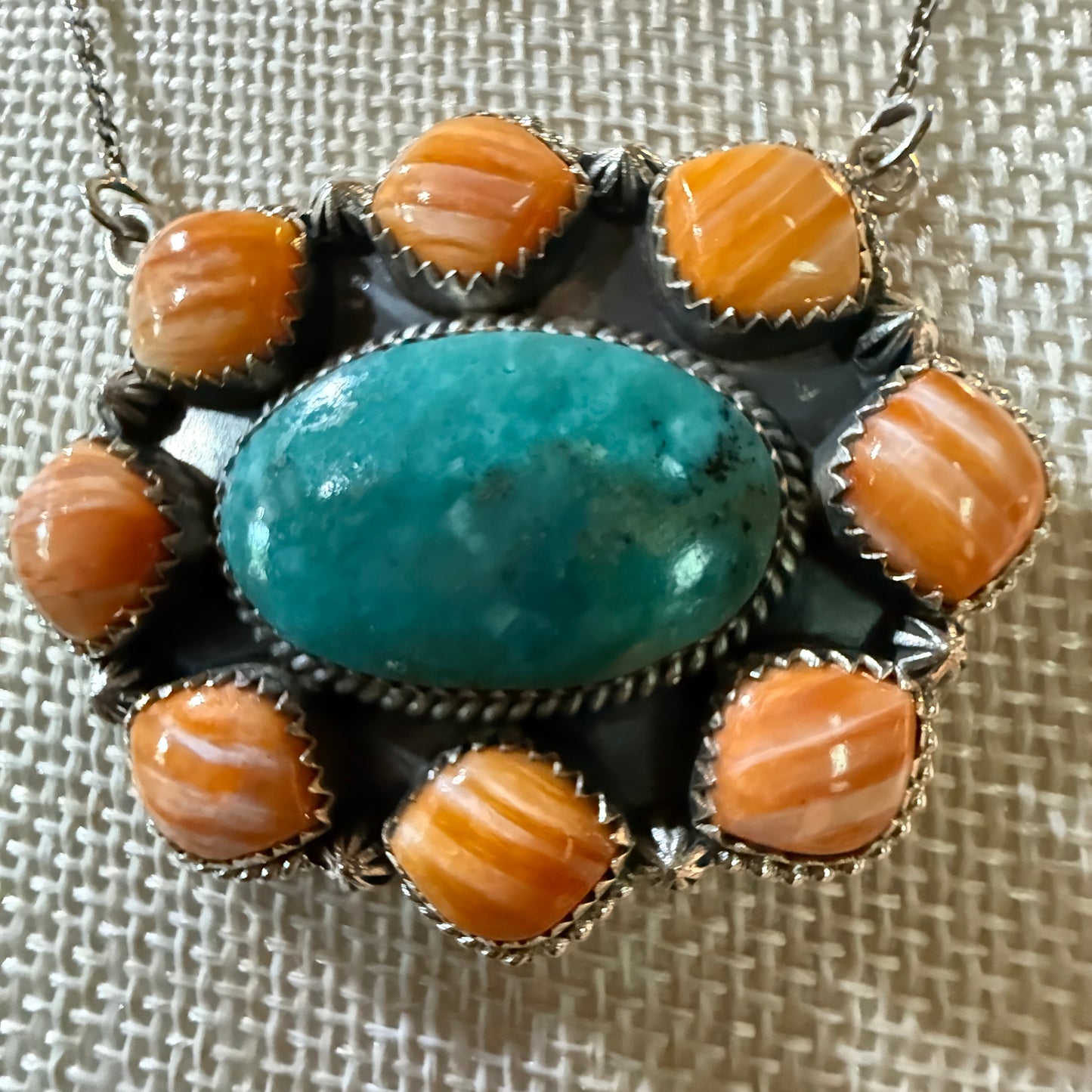 Mojave Turquoise and Spiny Oyster Gemstone Necklace in Sterling Silver Wild West Boho