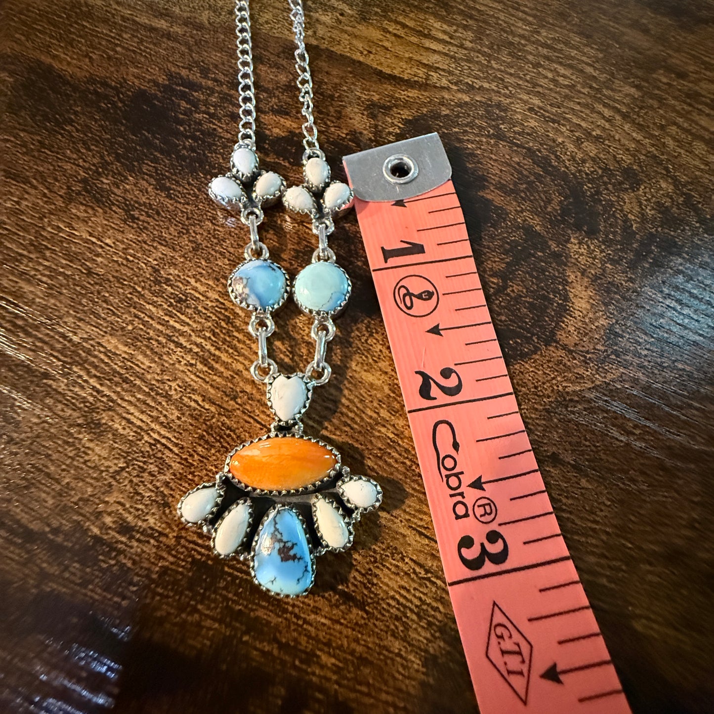 White Buffalo Turquoise Necklace With Orange Spiny Oyster And Sterling Silver WildWestBoho