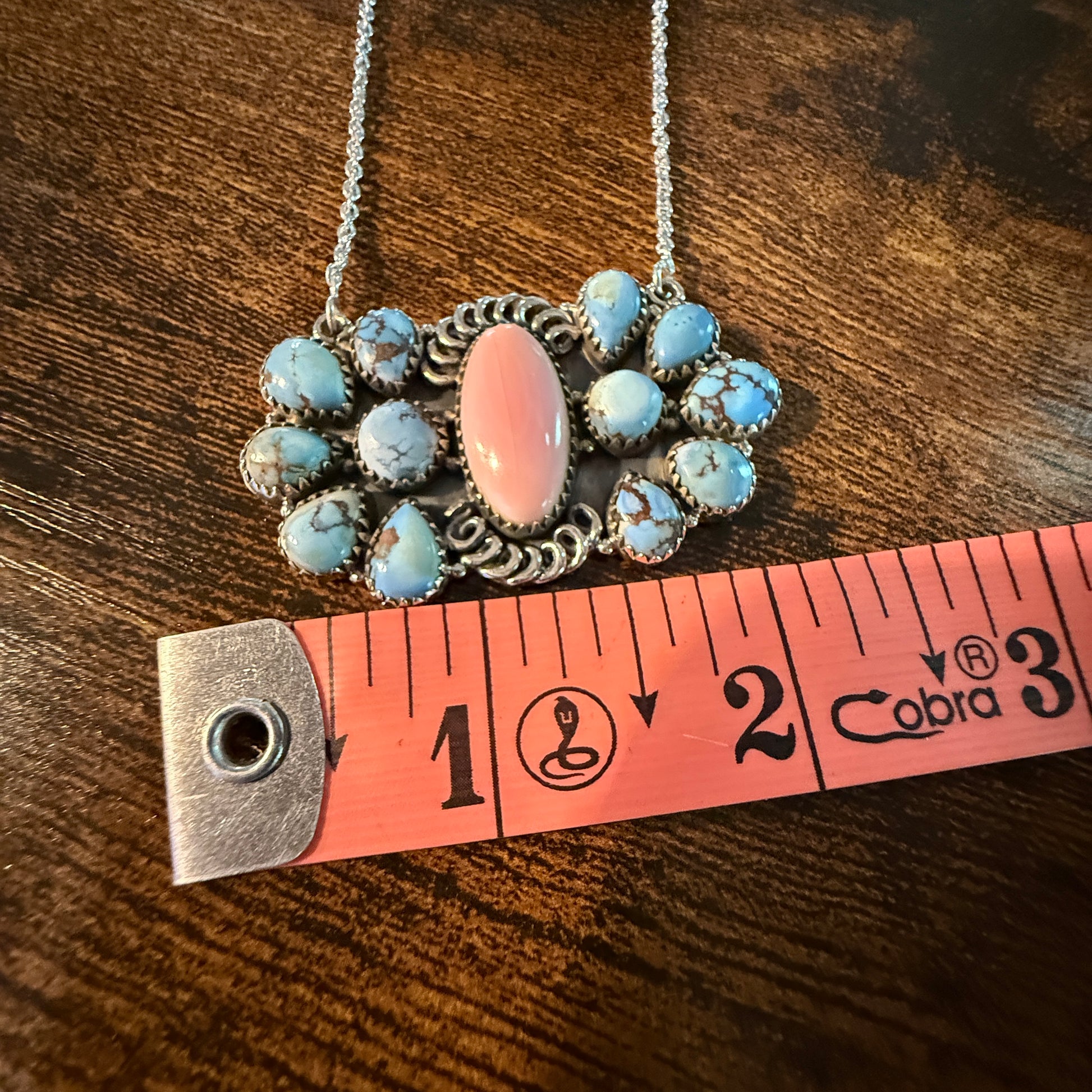 White Water Pink Conch Turquoise Gemstone Necklace 18 Inch Sterling Silver Wild West Boho