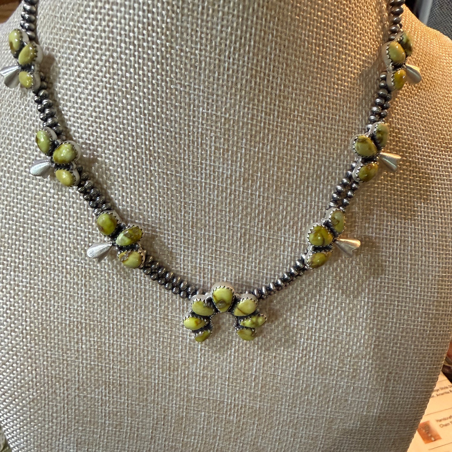 Palomino Turquoise Gemstone Choker Necklace Sterling Silver Desert Pearl Strand Wild West Boho