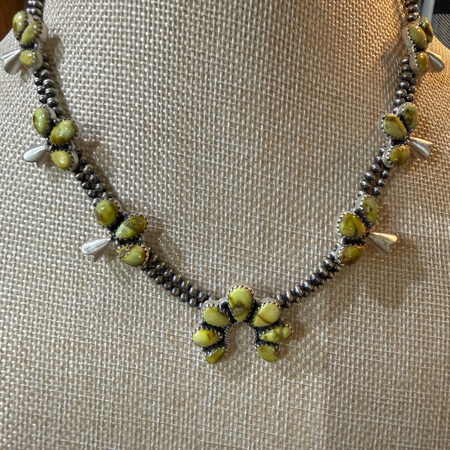 Palomino Turquoise Gemstone Choker Necklace Sterling Silver Desert Pearl Strand Wild West Boho