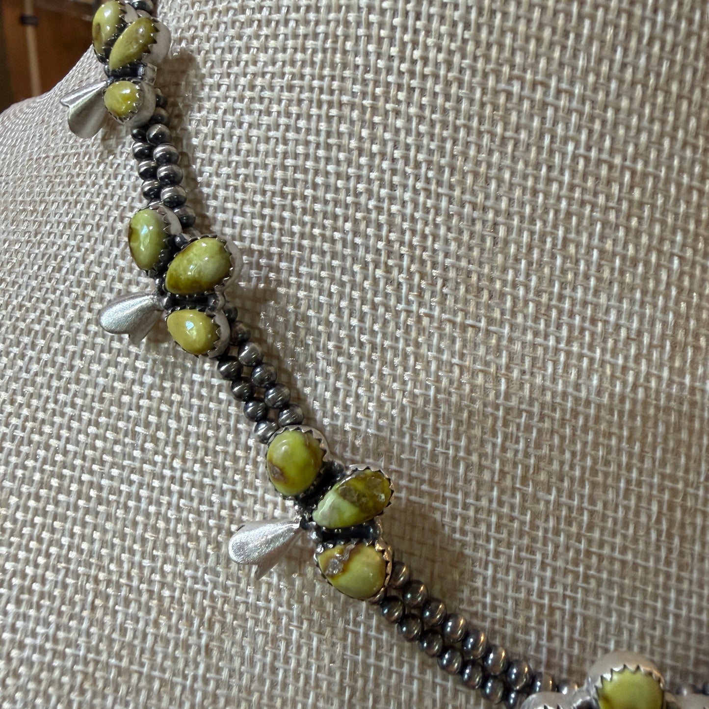 Palomino Turquoise Gemstone Choker Necklace Sterling Silver Desert Pearl Strand Wild West Boho