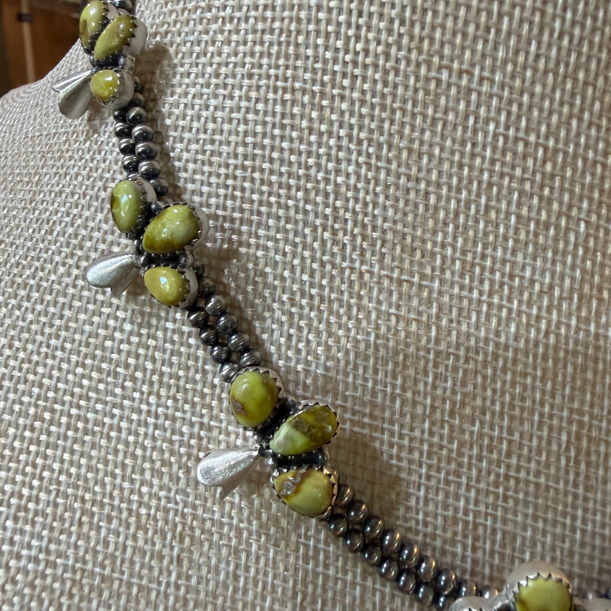 Palomino Turquoise Gemstone Choker Necklace Sterling Silver Desert Pearl Strand Wild West Boho