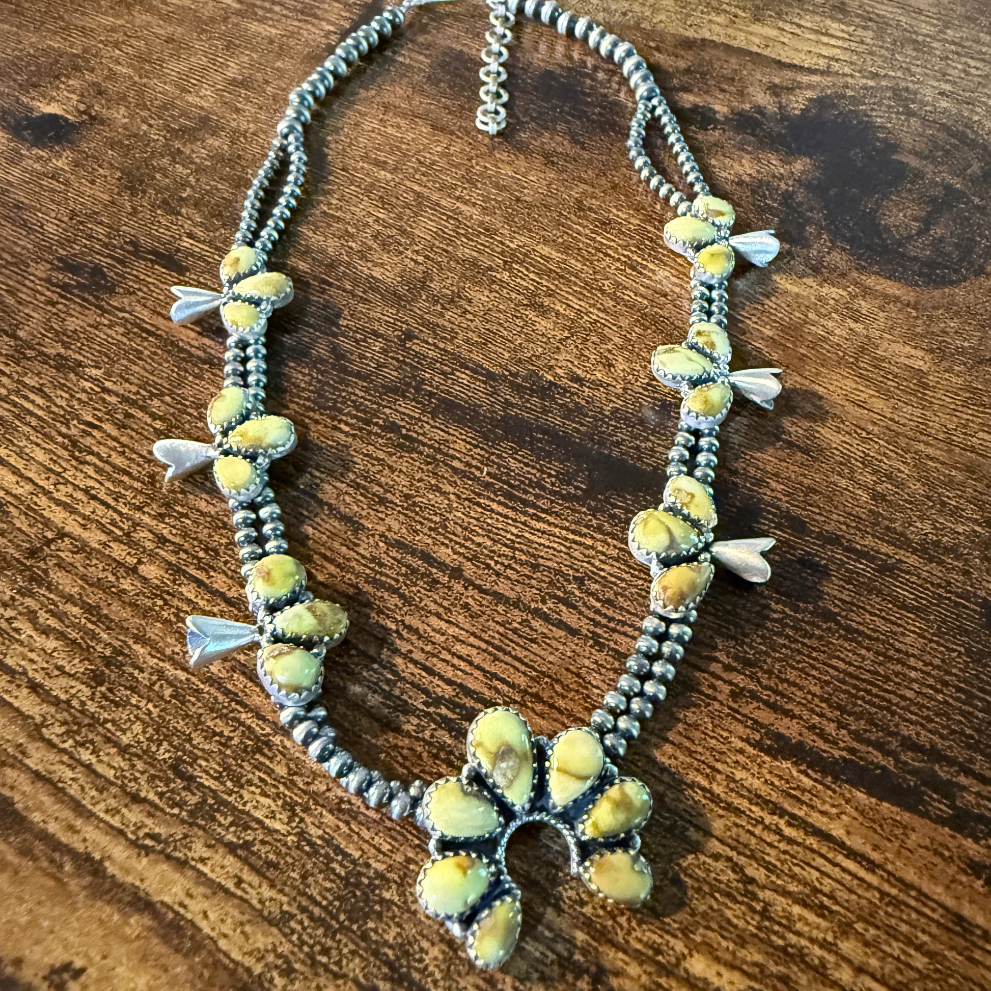 Palomino Turquoise Gemstone Choker Necklace Sterling Silver Desert Pearl Strand Wild West Boho
