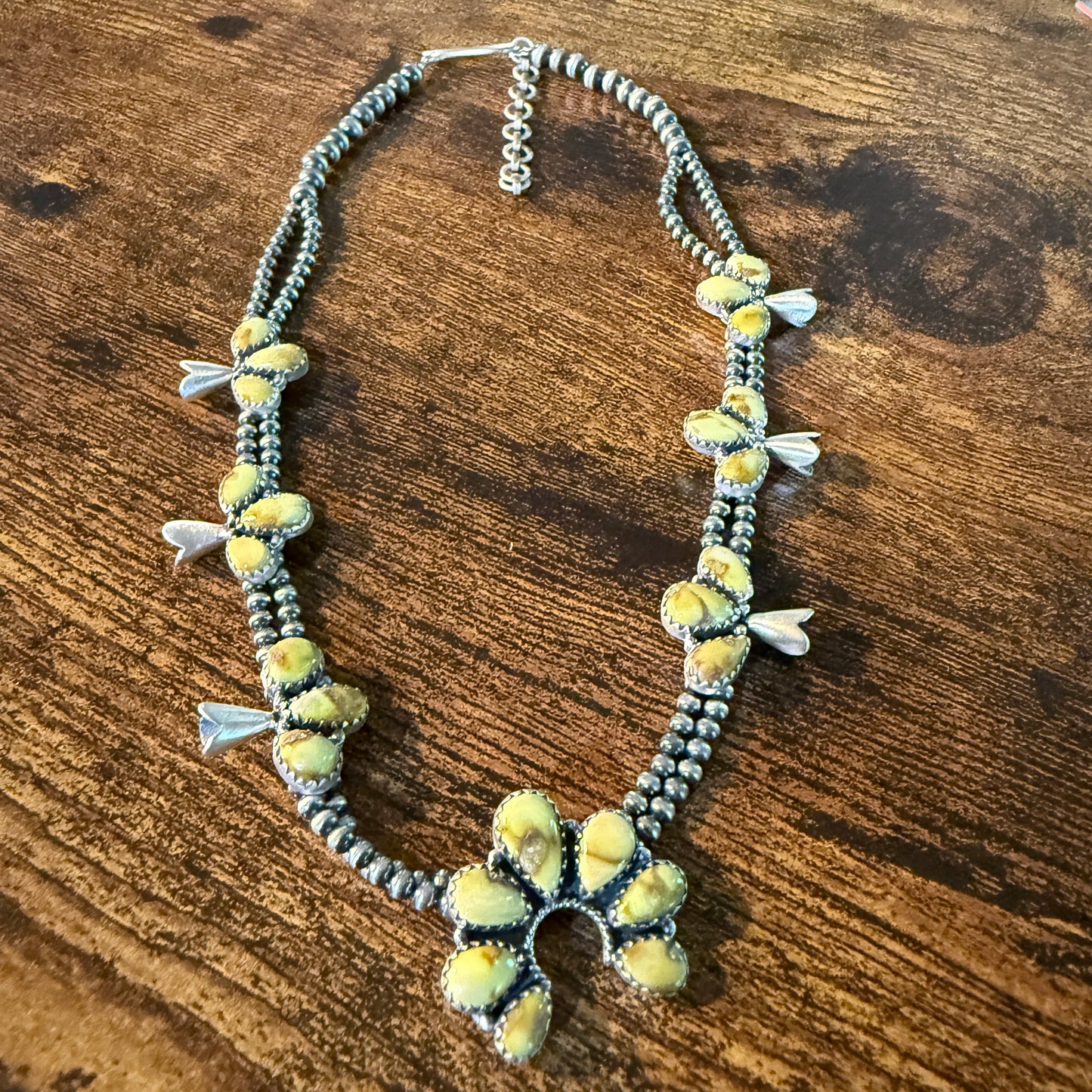 Palomino Turquoise Gemstone Choker Necklace Sterling Silver Desert Pearl Strand Wild West Boho