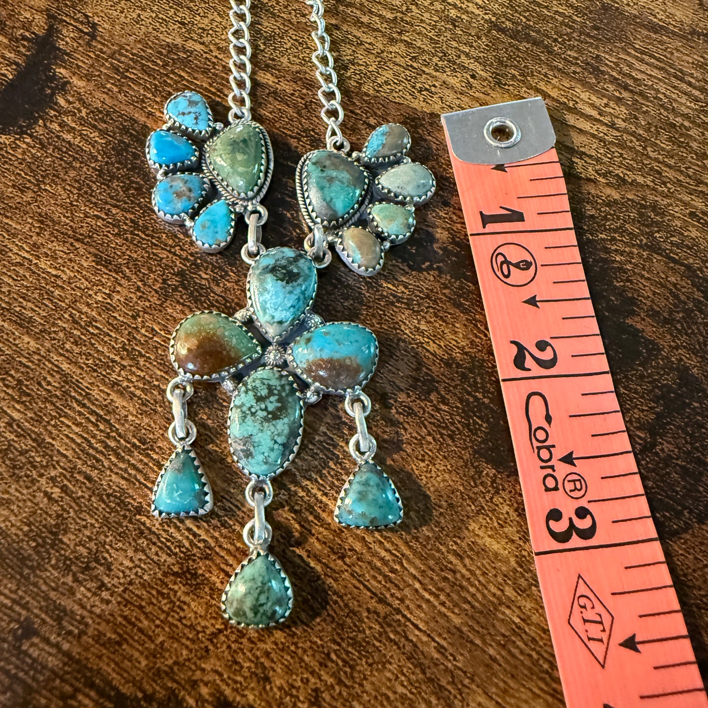 Hachita Turquoise Gemstone Lariat Cluster Necklace in Sterling Silver Wild West Boho