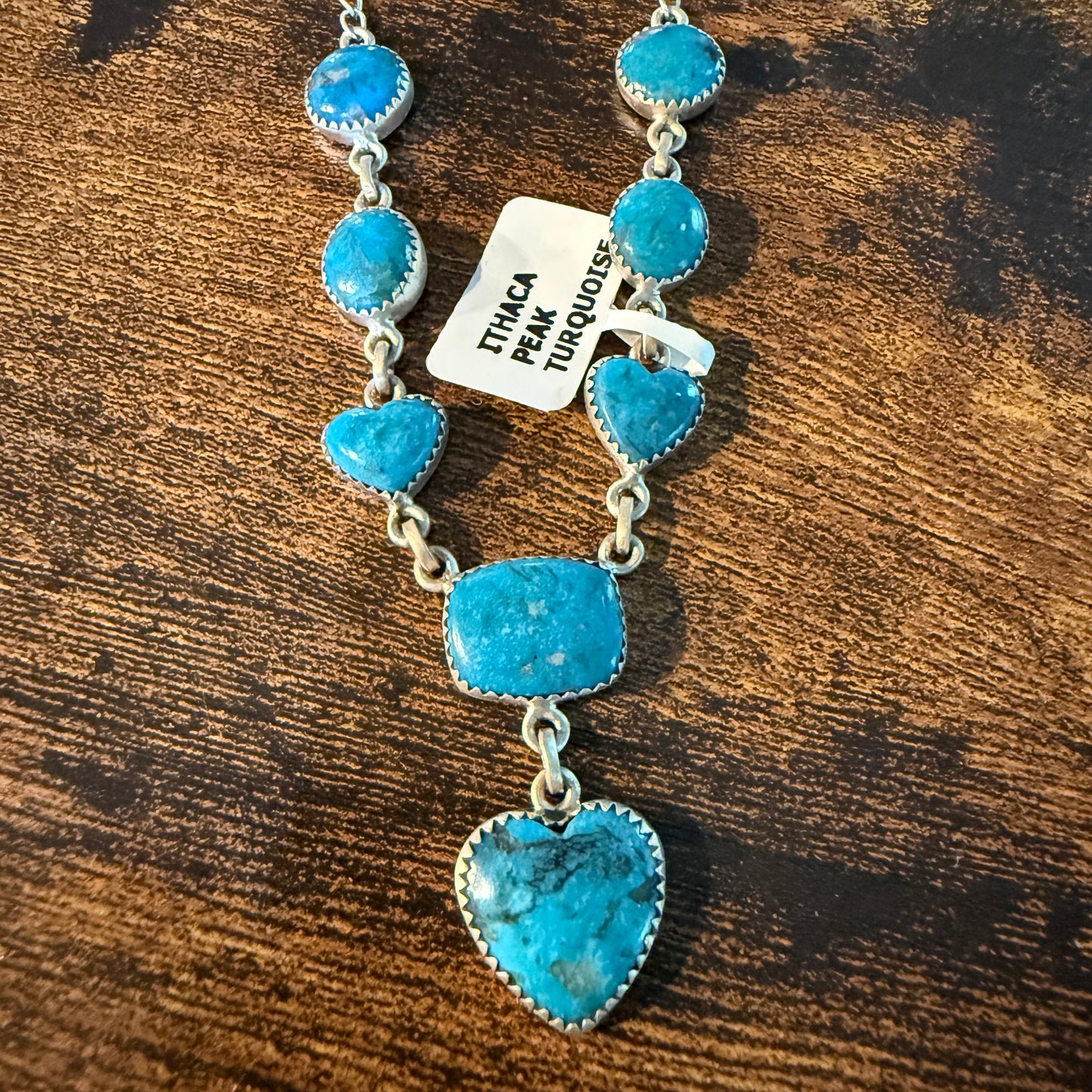 Ithaca Peak Turquoise Gemstone Lariat Hearts Necklace Sterling Silver Wild West Boho