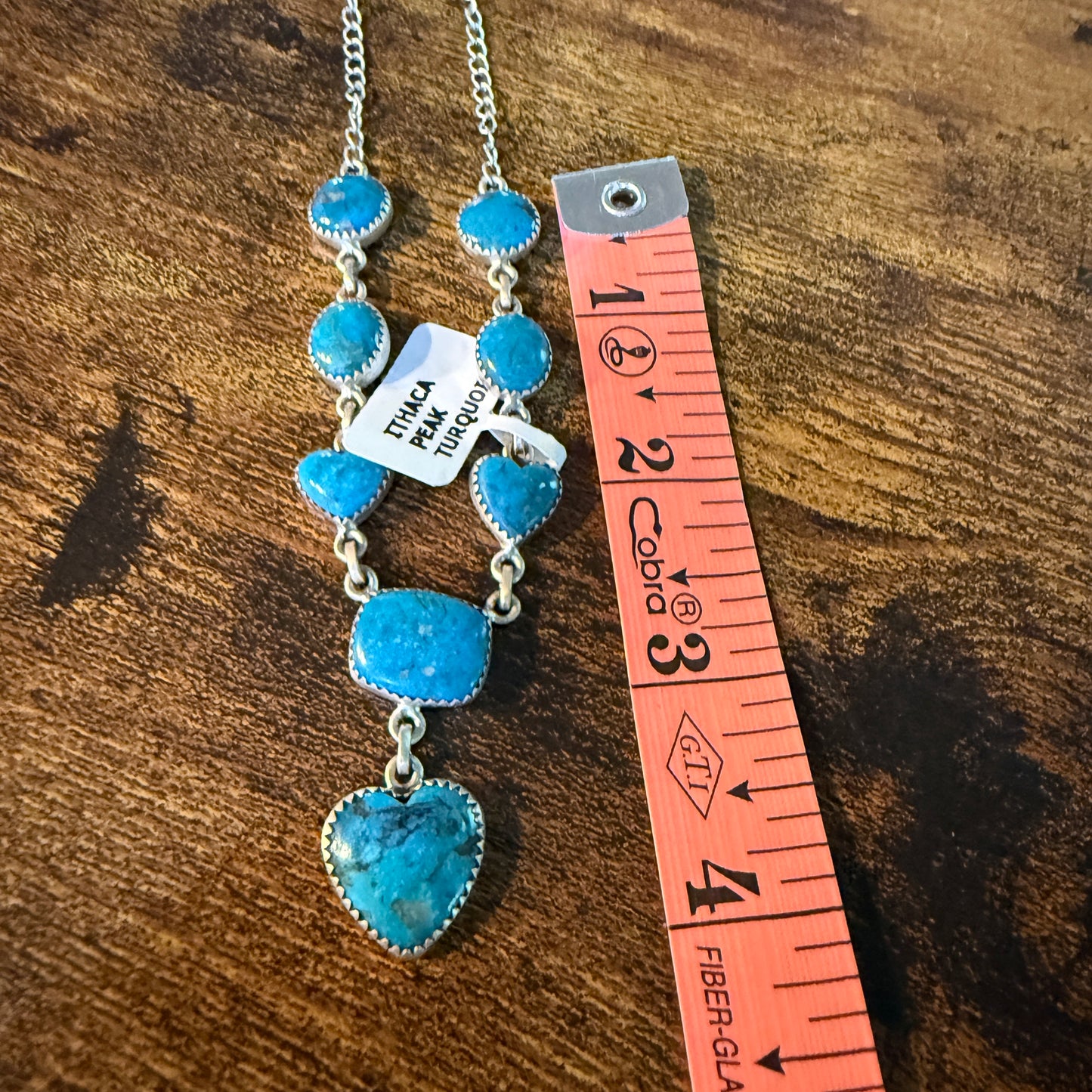 Ithaca Peak Turquoise Gemstone Lariat Hearts Necklace Sterling Silver Wild West Boho