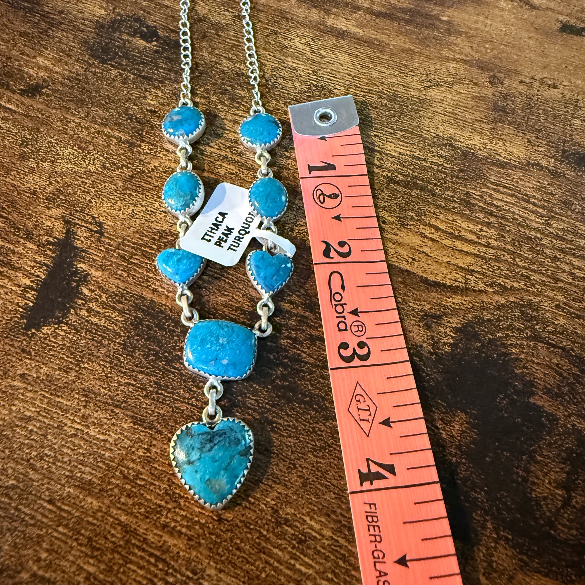 Ithaca Peak Turquoise Gemstone Lariat Hearts Necklace Sterling Silver Wild West Boho