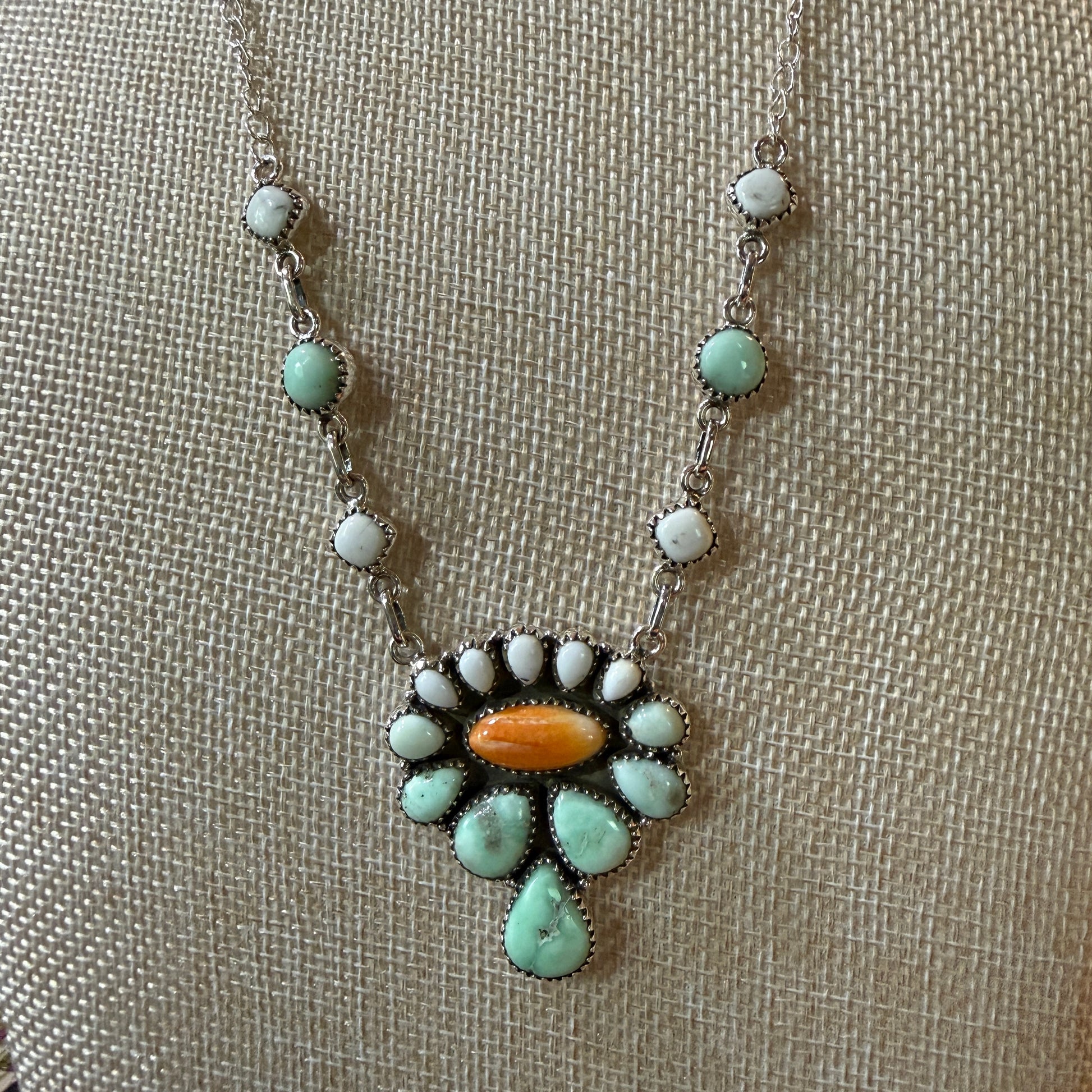 Palamino White Buffalo Turquoise Lariat Necklace Orange Spiny Sterling Silver Wild West Boho