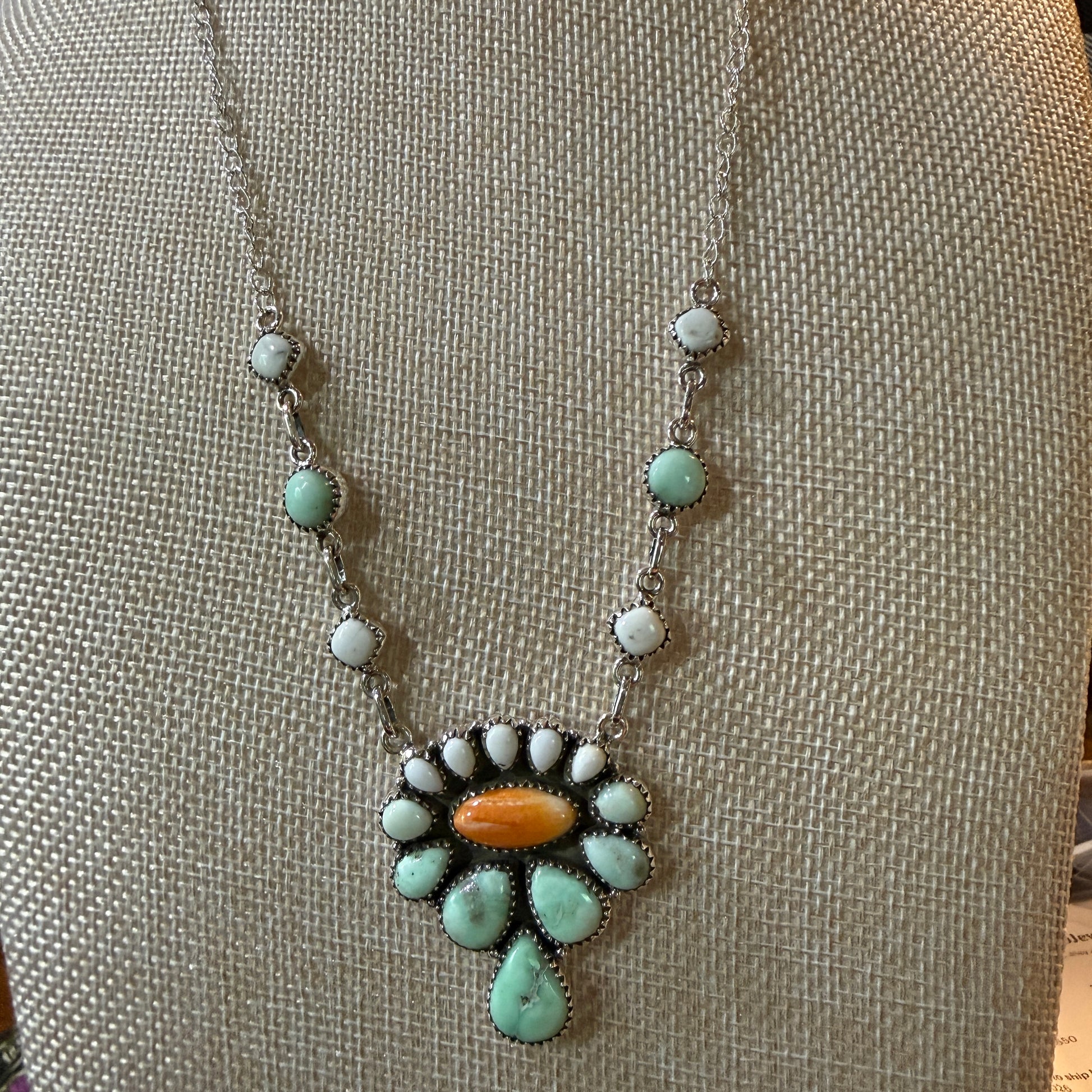 Palamino White Buffalo Turquoise Lariat Necklace Orange Spiny Sterling Silver Wild West Boho