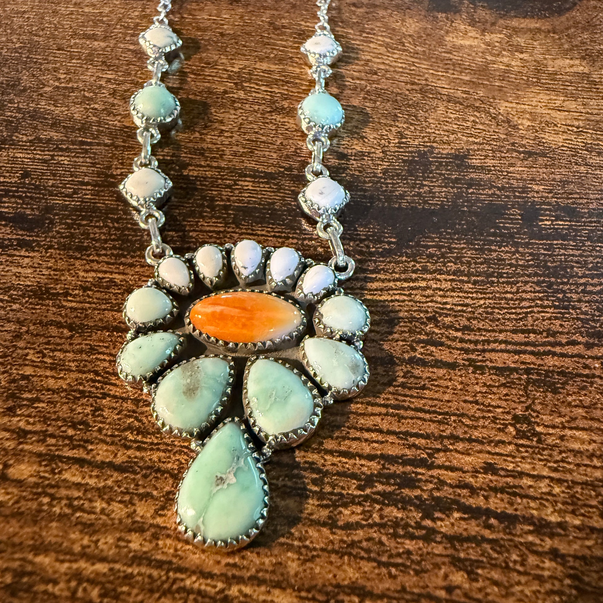 Palamino White Buffalo Turquoise Lariat Necklace Orange Spiny Sterling Silver Wild West Boho