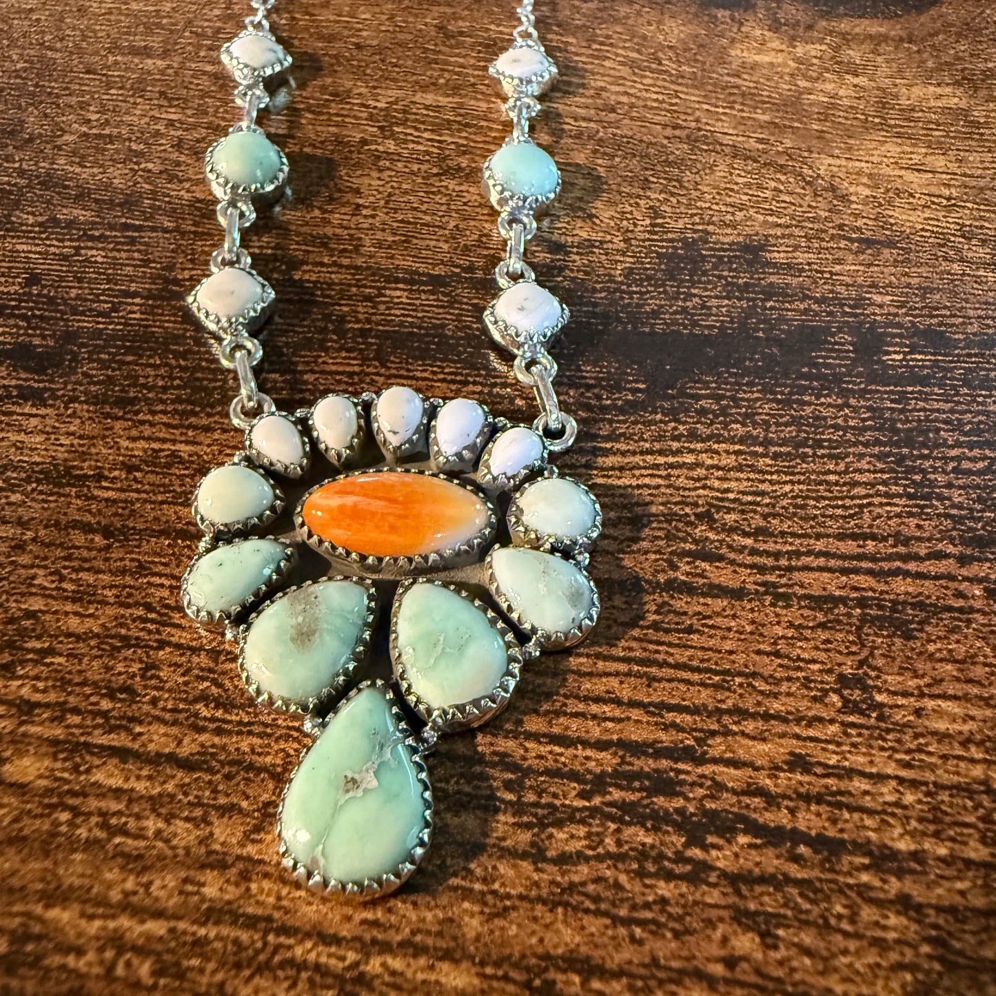 Palamino White Buffalo Turquoise Lariat Necklace Orange Spiny Sterling Silver Wild West Boho