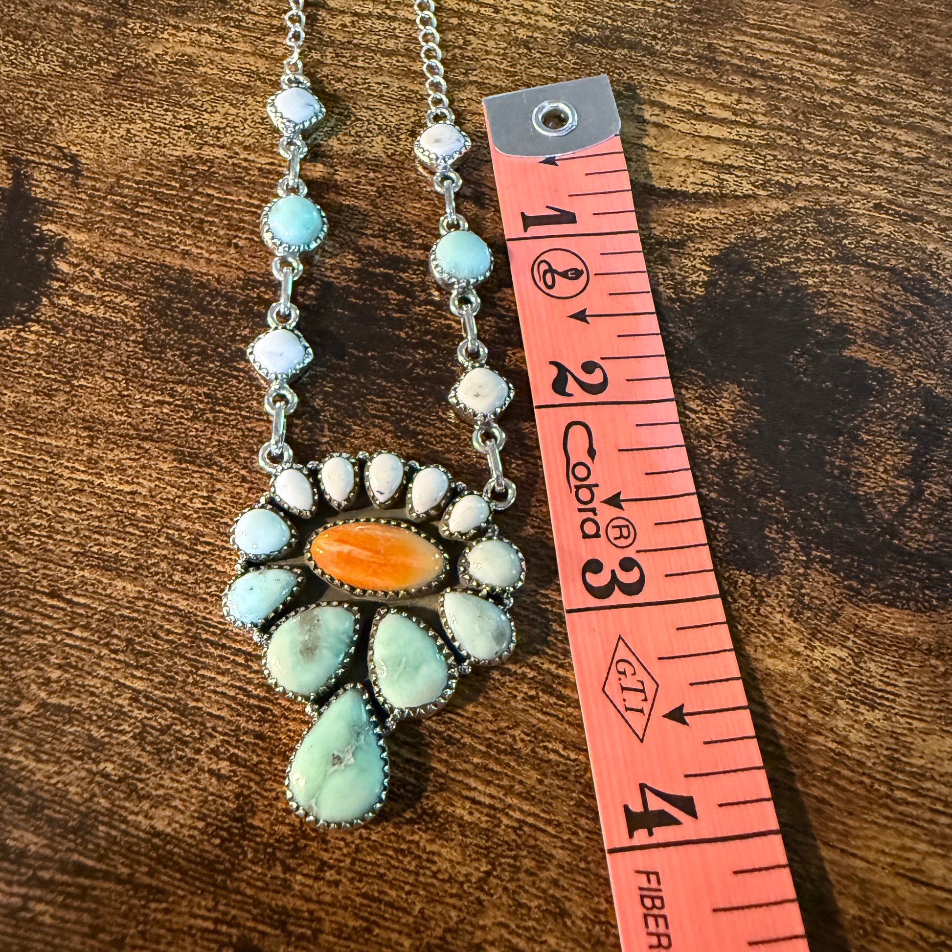 Palamino White Buffalo Turquoise Lariat Necklace Orange Spiny Sterling Silver Wild West Boho
