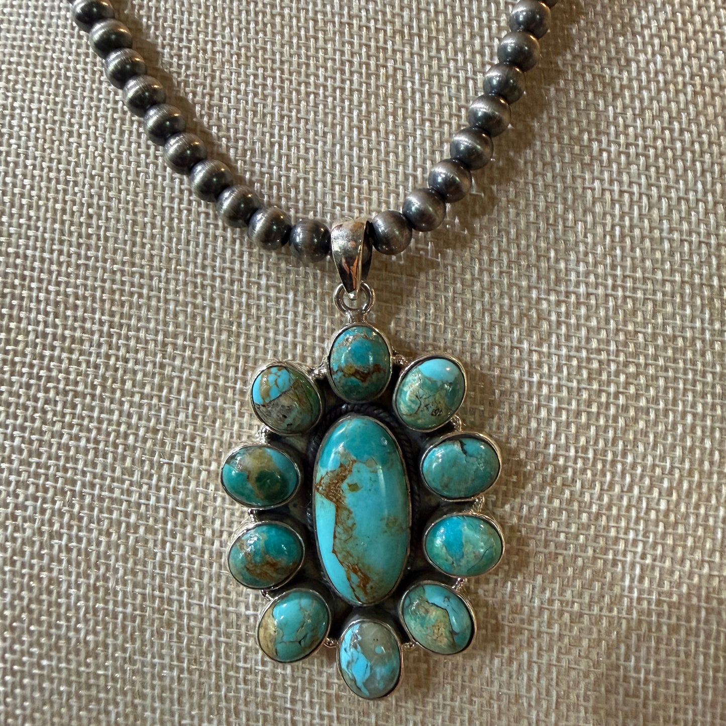 Sonoran Gold Desert Pearl Cluster Pendant Necklace 6mm 18 Inch Sterling Silver Wild West Boho