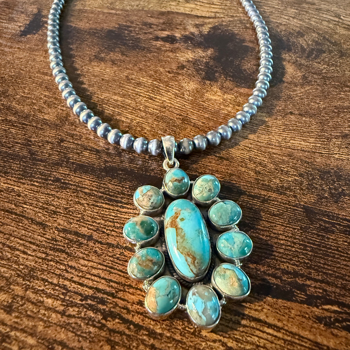 Sonoran Gold Desert Pearl Cluster Pendant Necklace 6mm 18 Inch Sterling Silver Wild West Boho