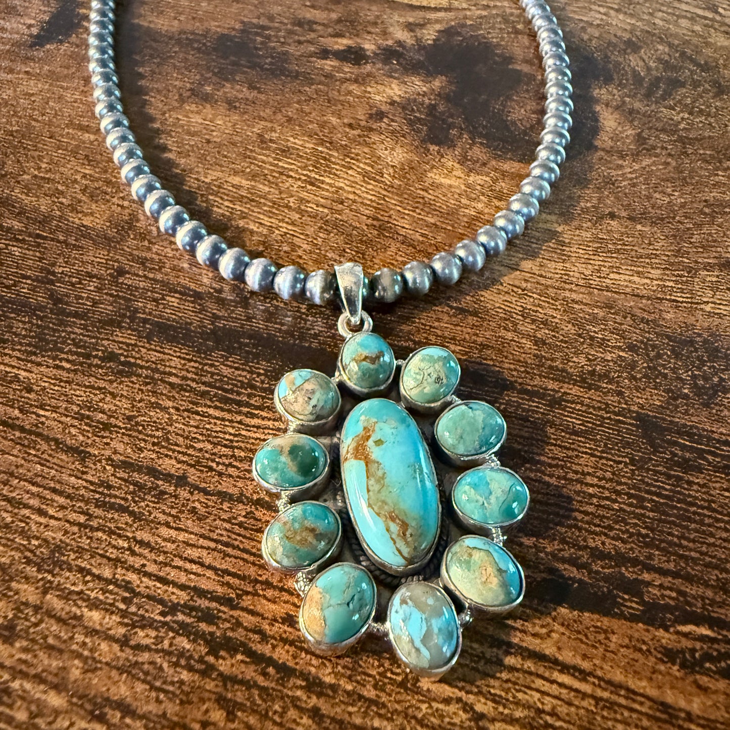 Sonoran Gold Desert Pearl Cluster Pendant Necklace 6mm 18 Inch Sterling Silver Wild West Boho