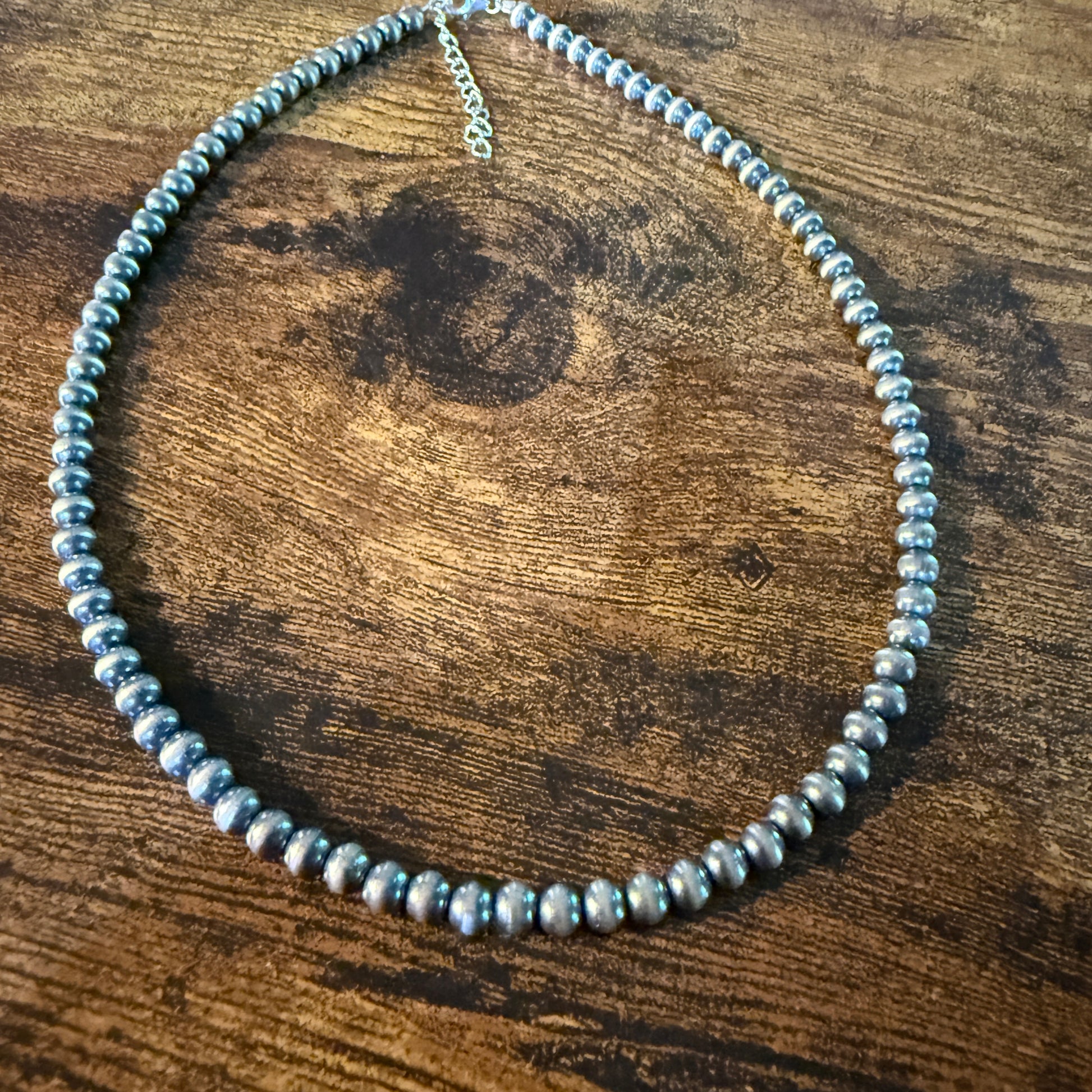 Native Style Desert Pearl Beads Hand Strung Necklace 6mm 18 Inch Sterling Silver Wild West Boho