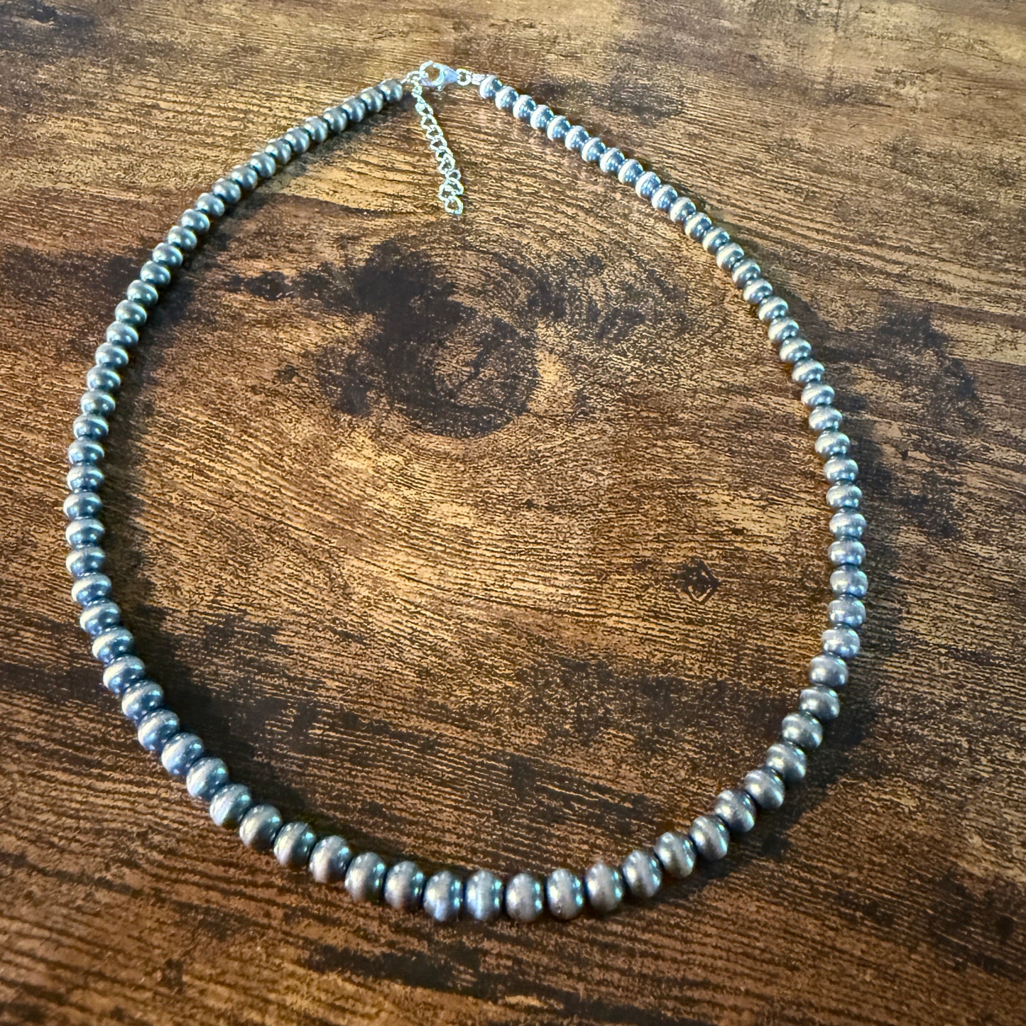 Native Style Desert Pearl Beads Hand Strung Necklace 6mm 18 Inch Sterling Silver Wild West Boho