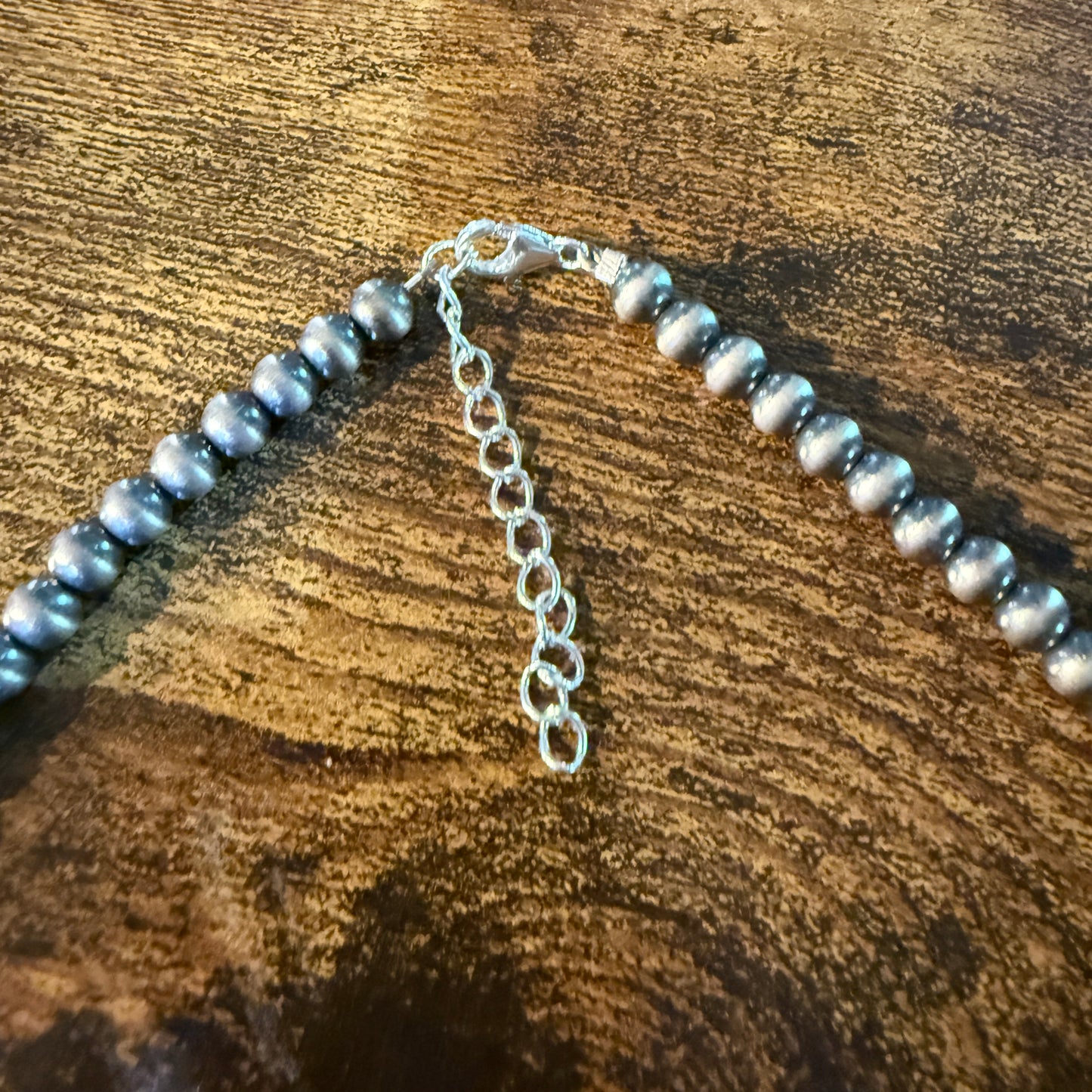 Native Style Desert Pearl Beads Hand Strung Necklace 6mm 18 Inch Sterling Silver Wild West Boho