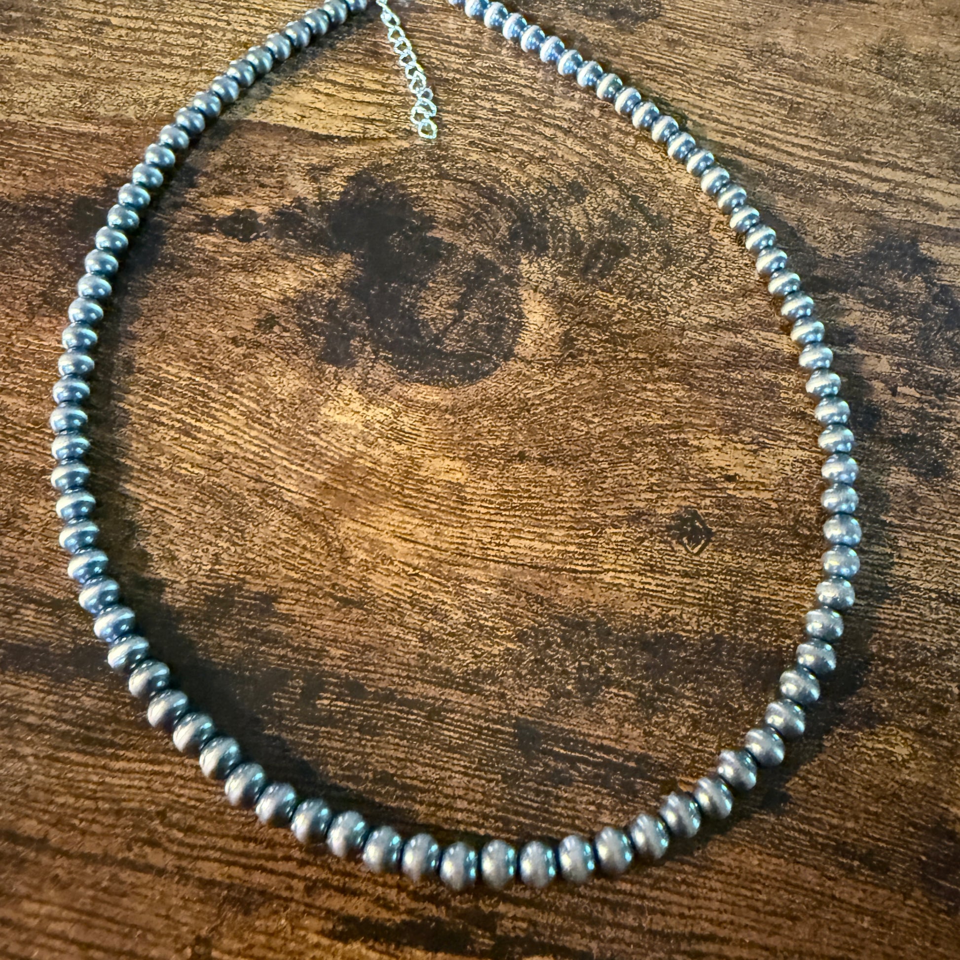 Native Style Desert Pearl Beads Hand Strung Necklace 6mm 18 Inch Sterling Silver Wild West Boho