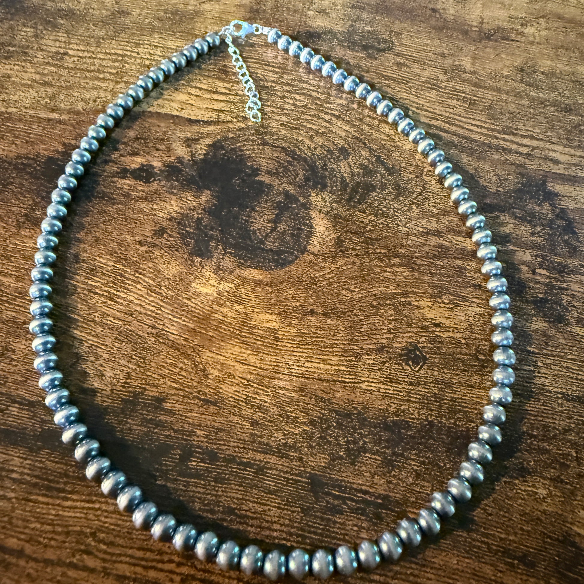 Native Style Desert Pearl Beads Hand Strung Necklace 6mm 18 Inch Sterling Silver Wild West Boho