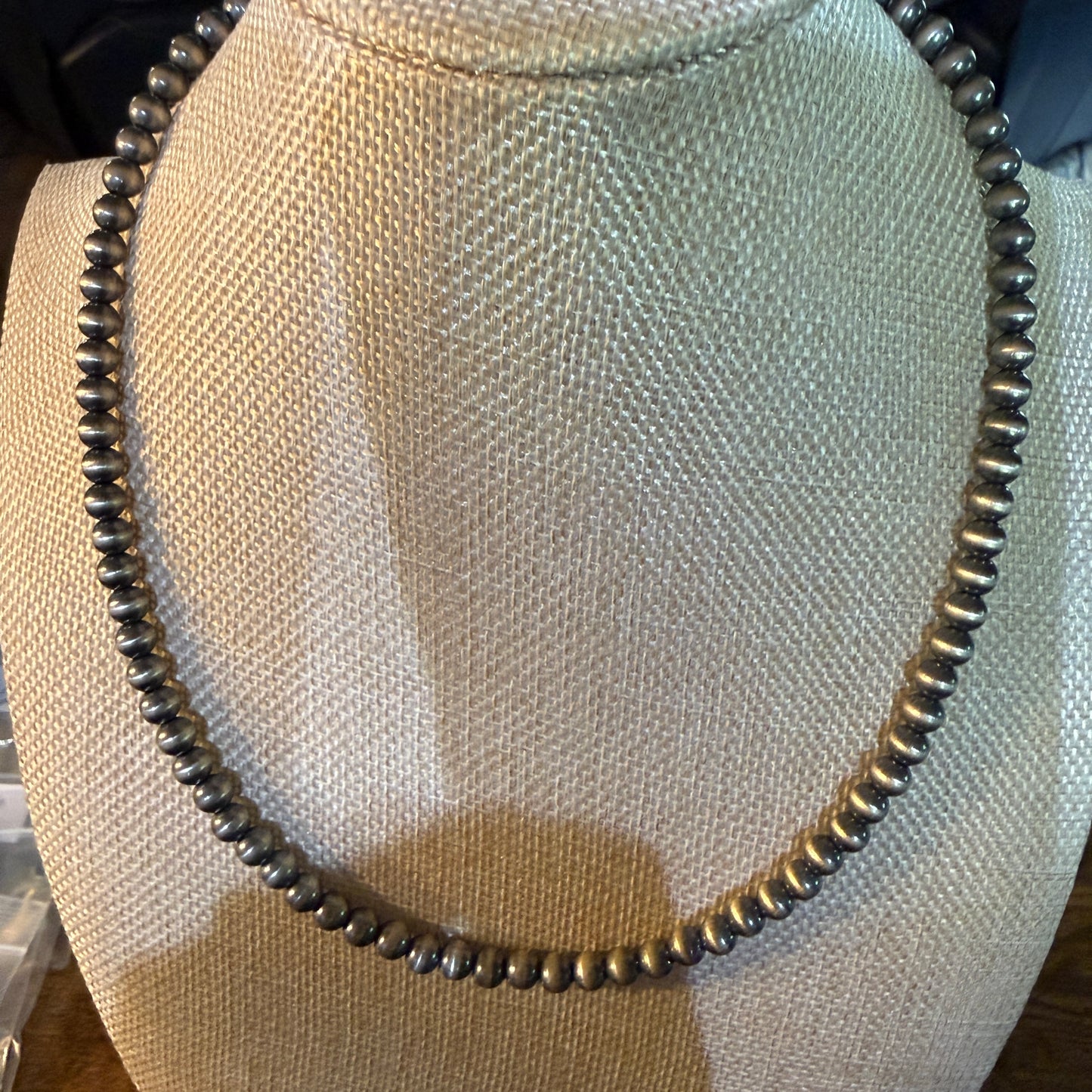 Native Style Desert Pearl Beads Hand Strung Necklace 6mm 18 Inch Sterling Silver Wild West Boho