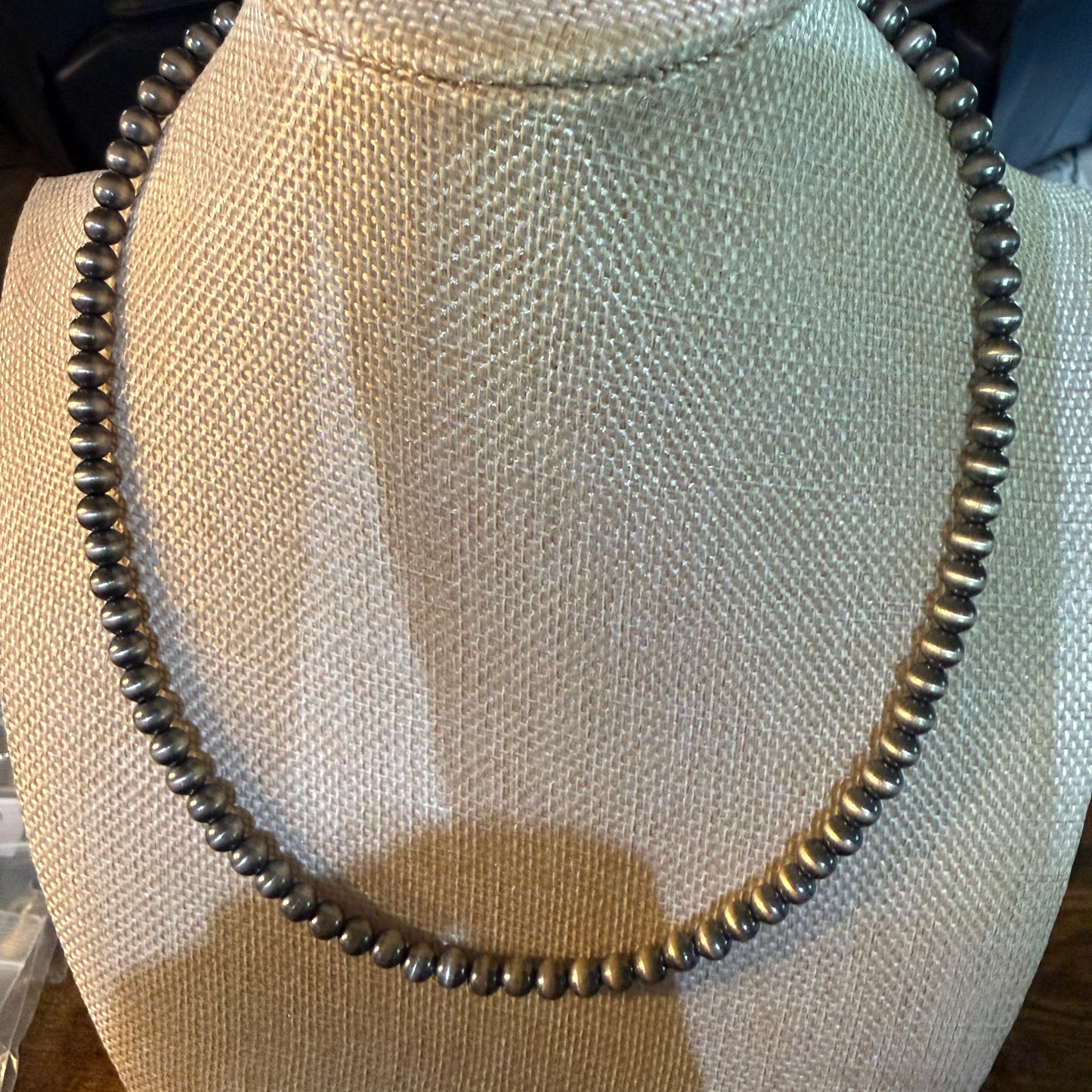 Native Style Desert Pearl Beads Hand Strung Necklace 6mm 18 Inch Sterling Silver Wild West Boho