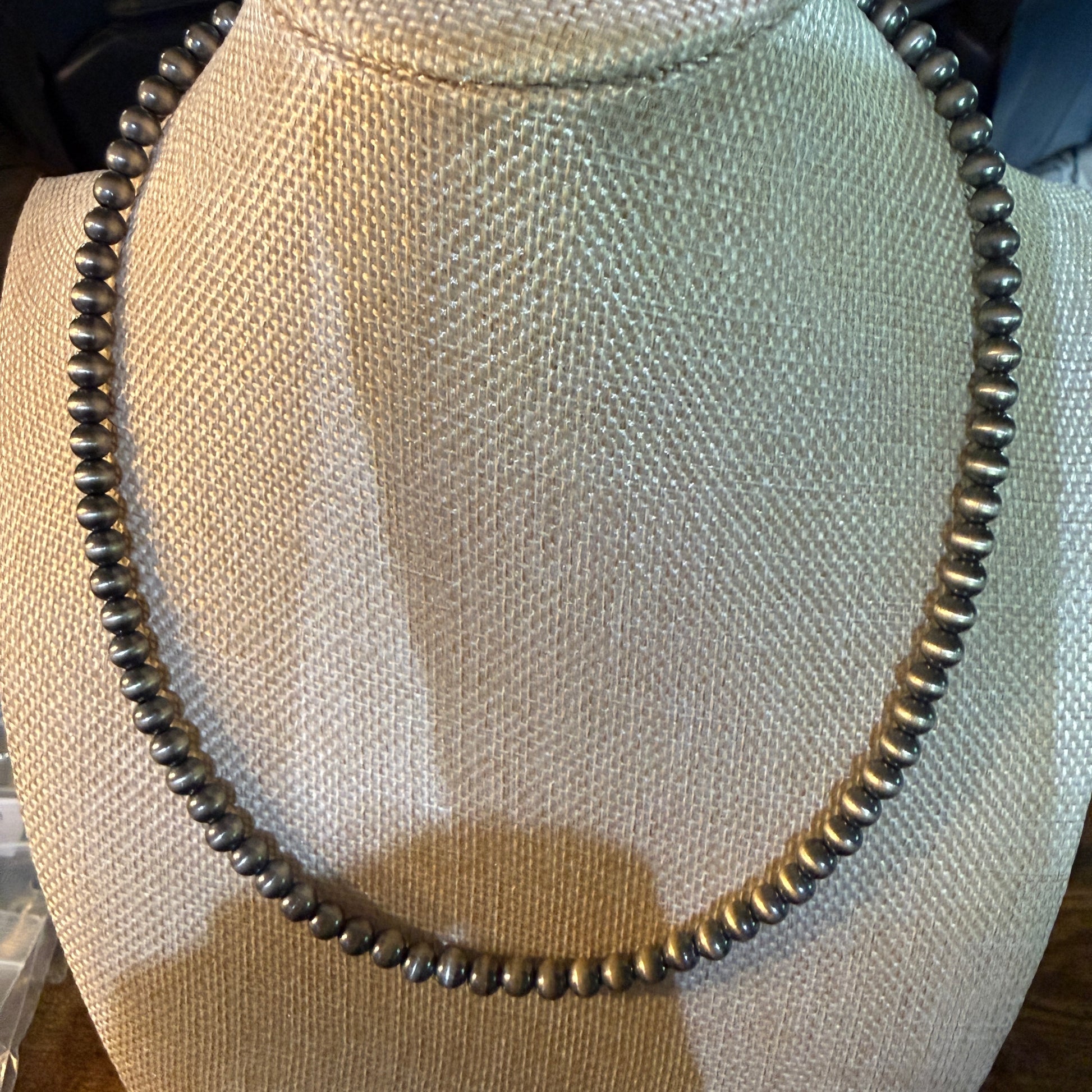 Native Style Desert Pearl Beads Hand Strung Necklace 6mm 18 Inch Sterling Silver Wild West Boho