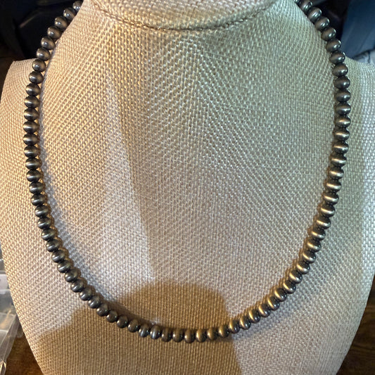 Native Style Desert Pearl Beads Hand Strung Necklace 6mm 18 Inch Sterling Silver Wild West Boho