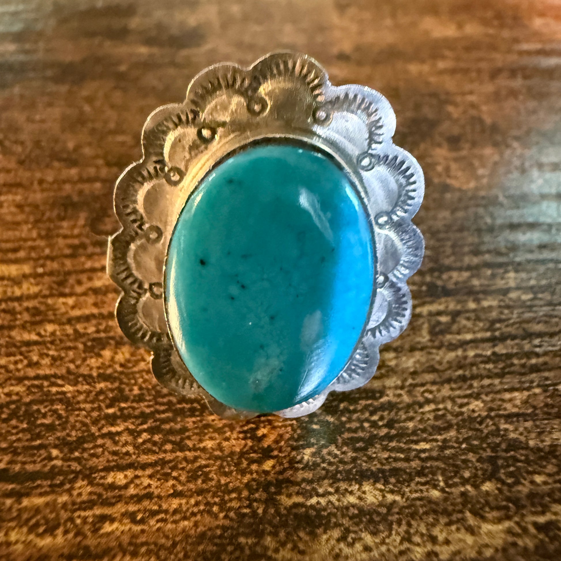 Native Handmade Scott Skeets Royston Turquoise Sterling Silver Adjustable Ring Wild West Boho